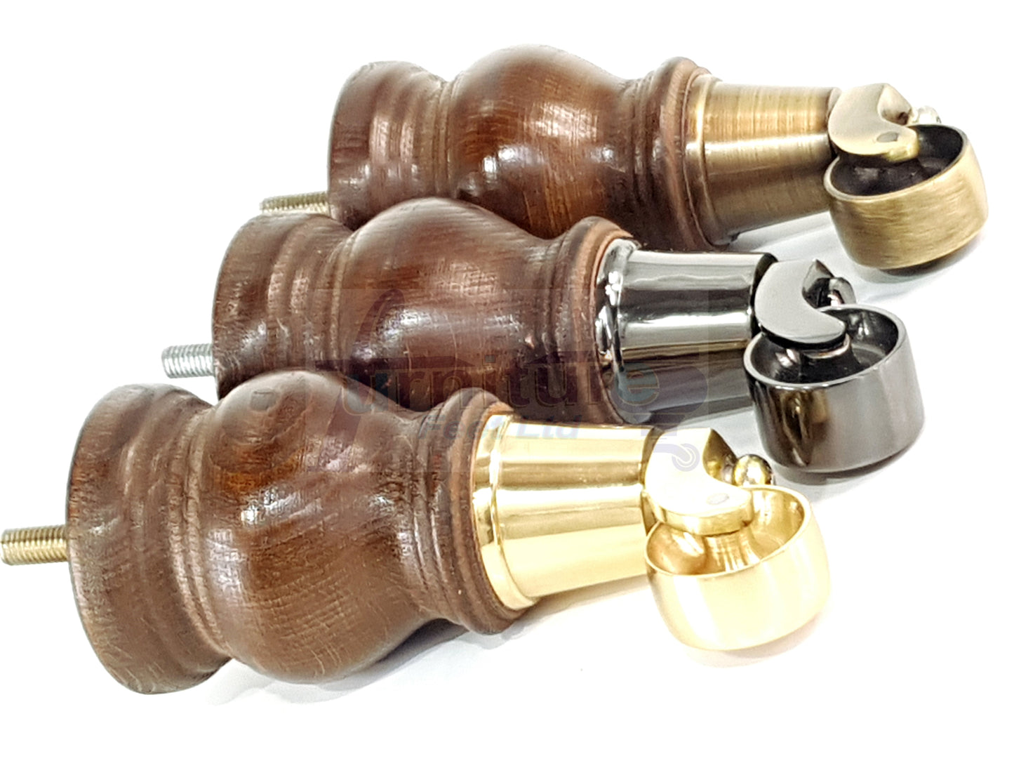 Set Of 4 Turned Wood Furniture Legs With 140mm High Castor 8mm Thread For Chairs Settees & Cabinets Antique Brown