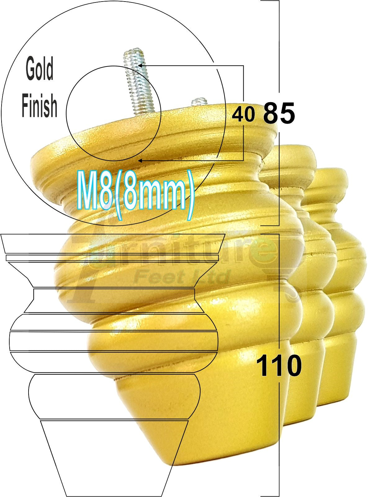 4x Turned Wood Furniture Legs Replacement Feet 110mm High Multiple Colours Chairs Stools Sofa's Beds Settee Cabinets M8
