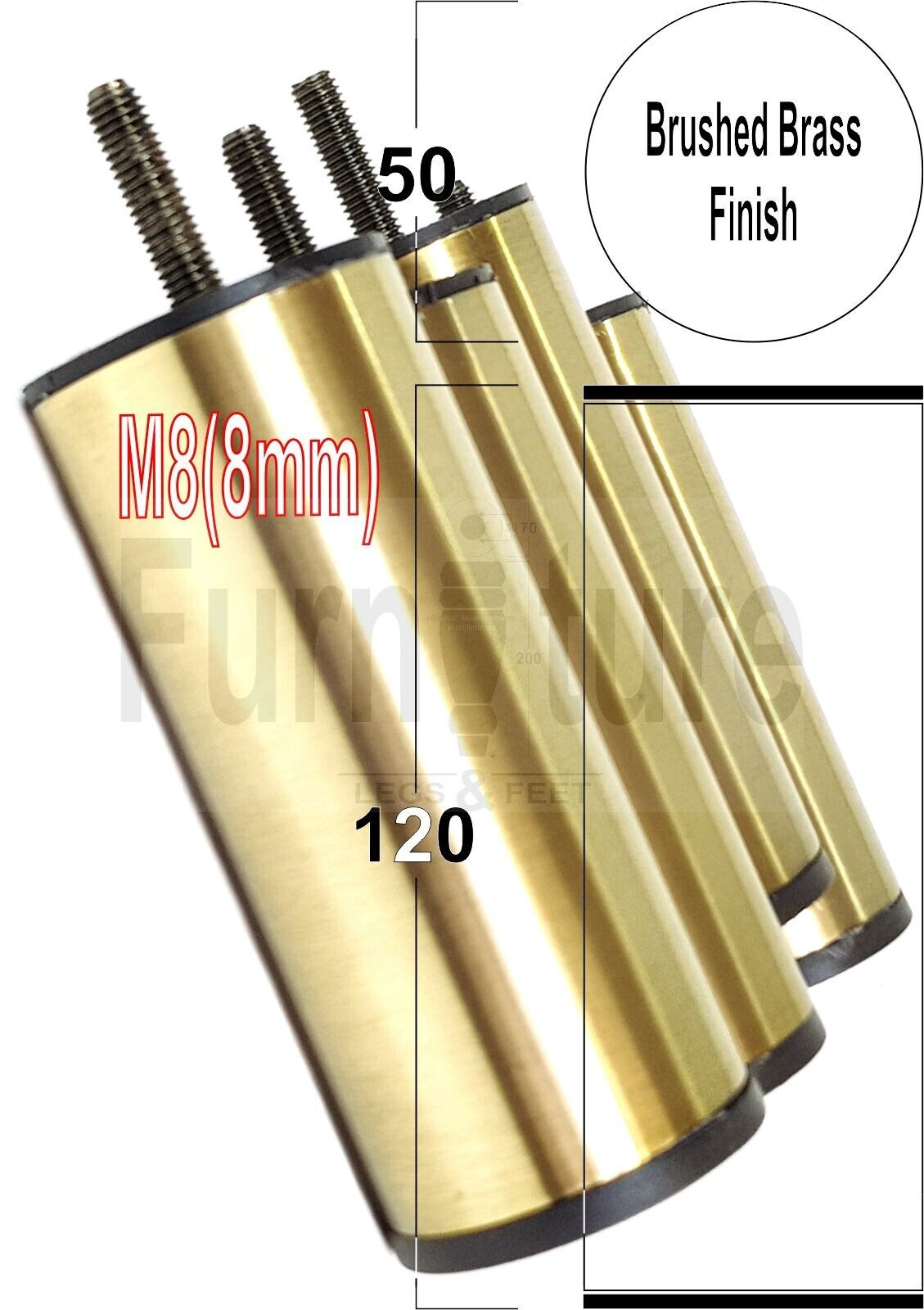4 Metal Furniture Settee Legs Brass Feet 120mm & 150mm High Sofa Chair Beds M8