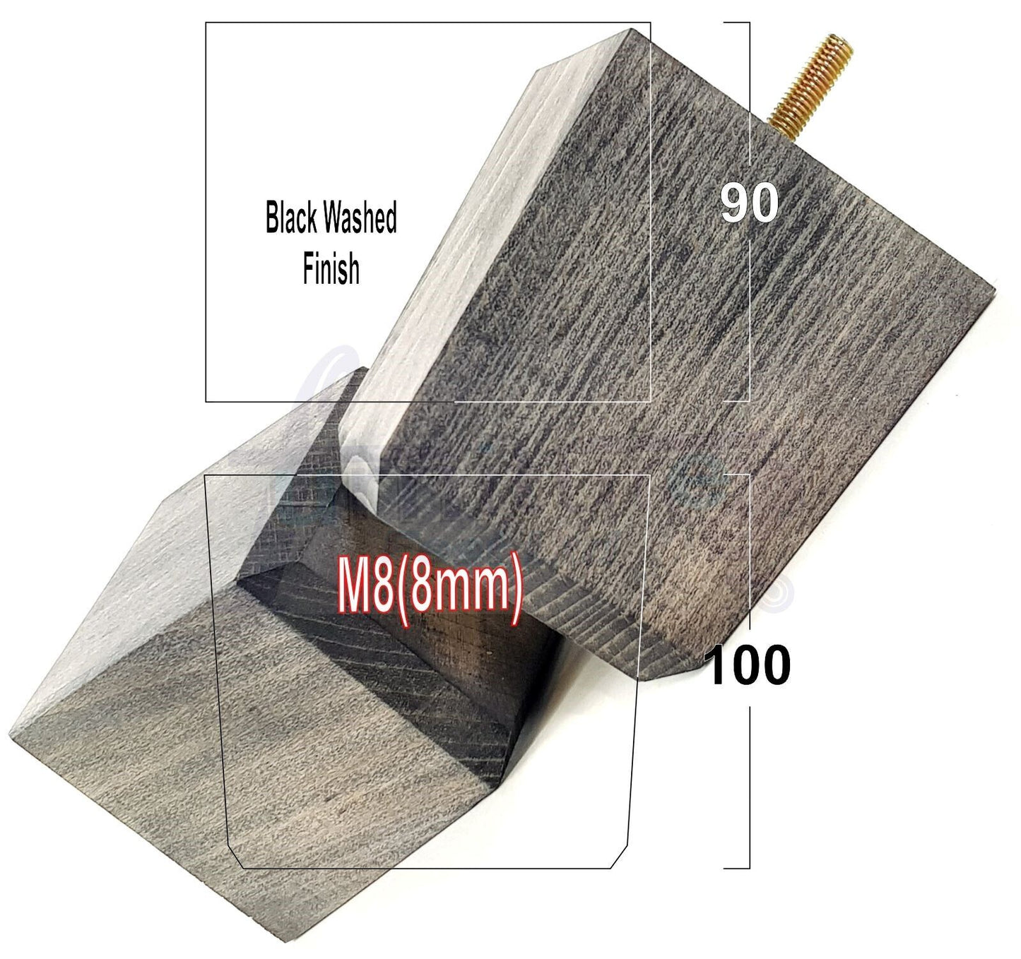 4x Solid Wood Square Furniture Legs Block Replacement Feet 100mm M8(8mm)