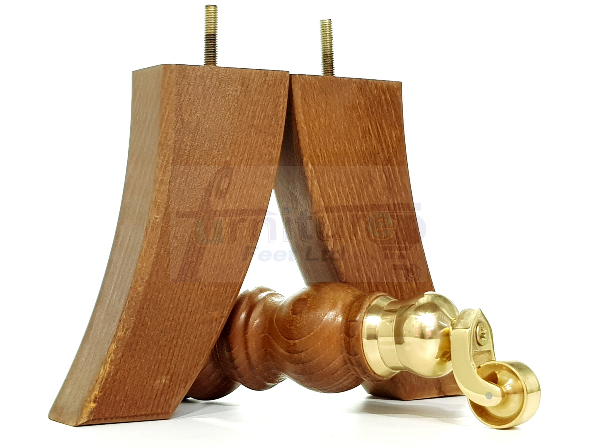Turned Wood Furniture Feet 8 Inches Tall 2 With Castors 2 Curved Back Legs 205mm High Dark Oak Stain Finish M8