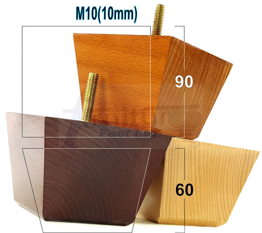 4x Square Wood Sofa Legs 60mm High Replacement Furniture Feet Chairs Cabinets M10 Thread