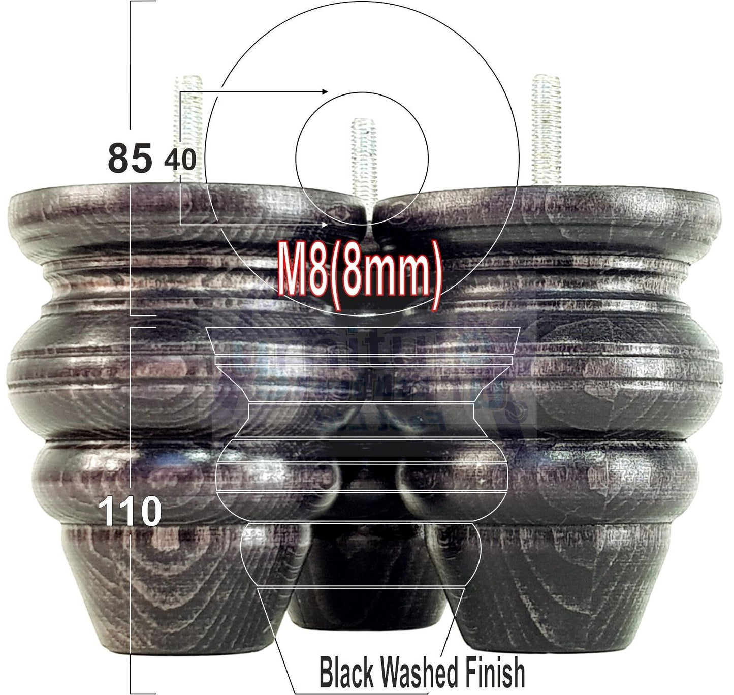 4x Turned Wood Furniture Legs Replacement Feet 110mm High Multiple Colours Chairs Stools Sofa's Beds Settee Cabinets M8