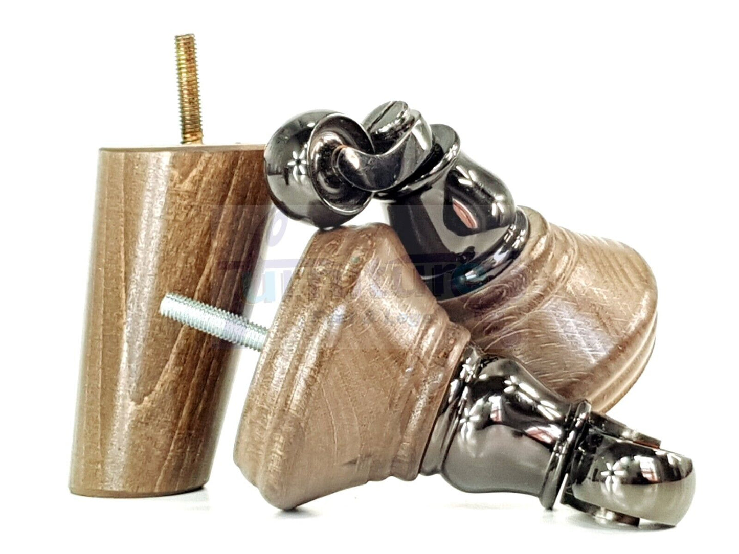 2 Antique Brown Stain Wood Furniture Sofa Legs With Castor 125mm & 2 Angled Back Feet Chair Settee 100mm High M8