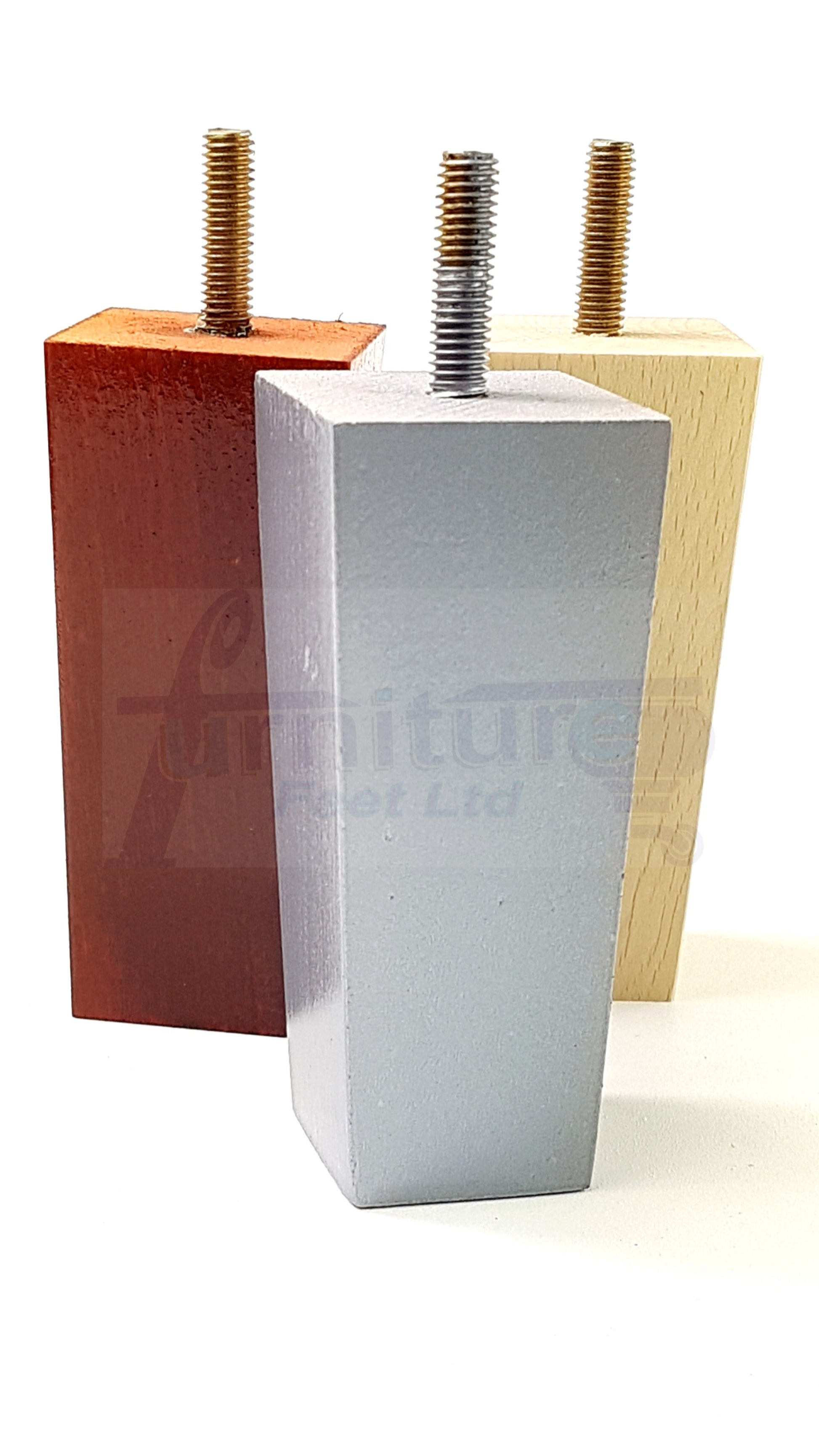4x Solid Wood Block Furniture Legs Replacement Square Feet 100mm High M8 Thread