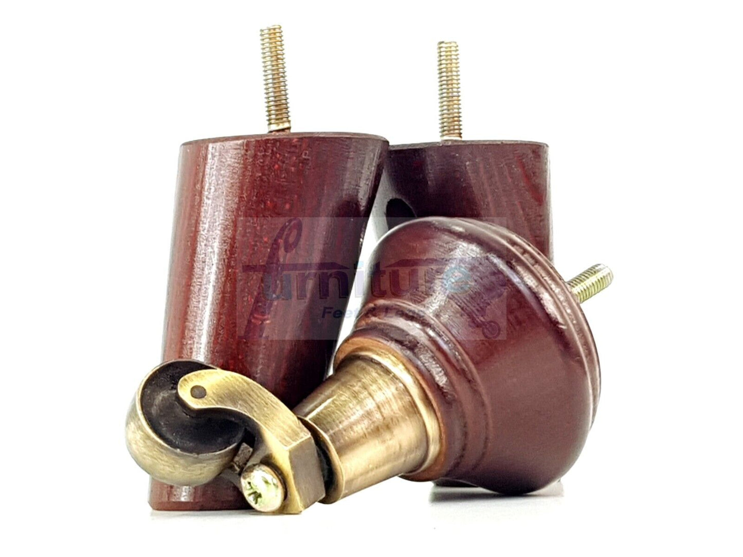 2 Antique Mahogany Wood Furniture Sofa Legs With Castor 125mm & 2 Angled Back Feet Chair Settee 100mm High M8