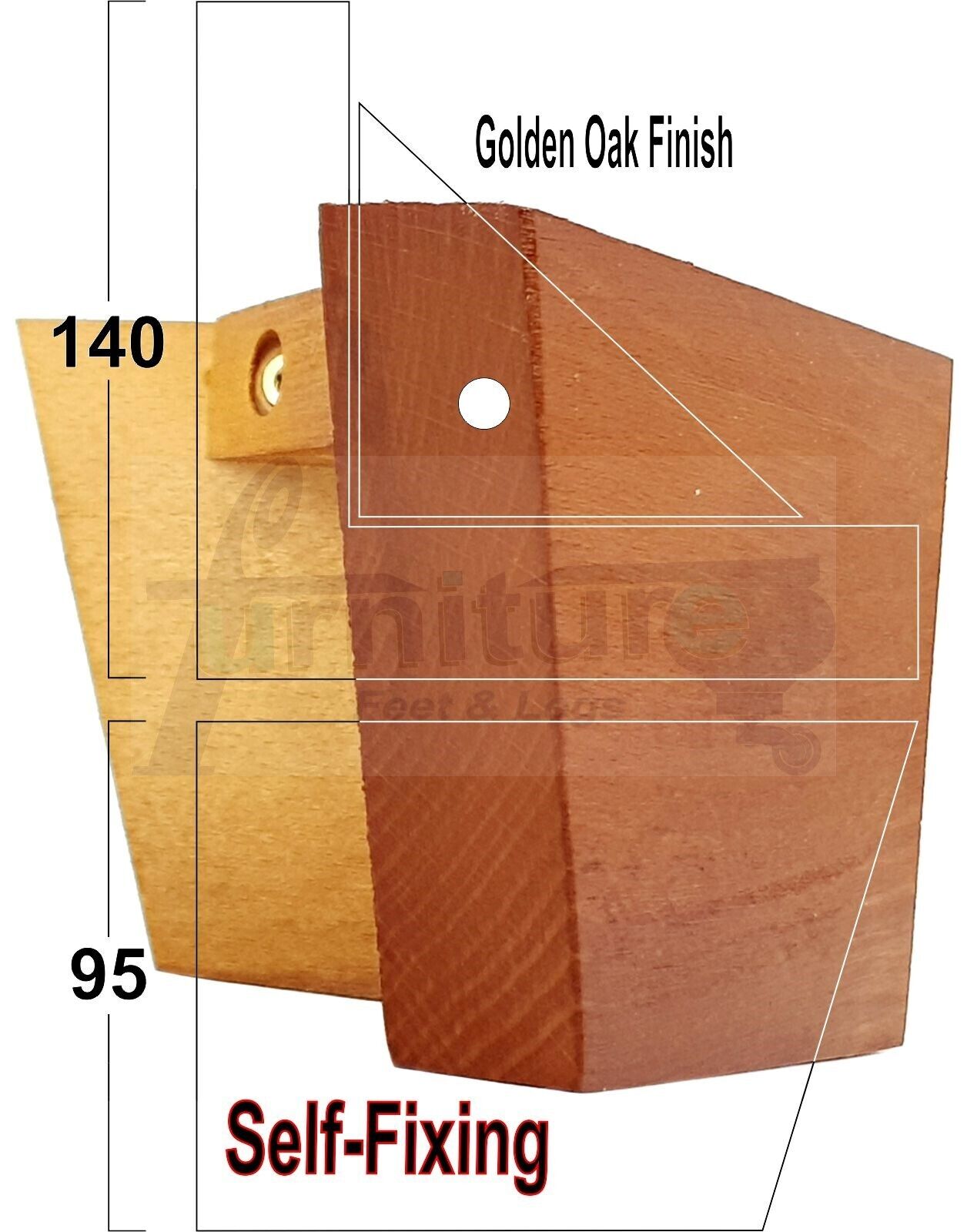 4 Solid Wood Furniture Legs Replacement Corner Feet 95mm High Self-Fixing: Golden Oak