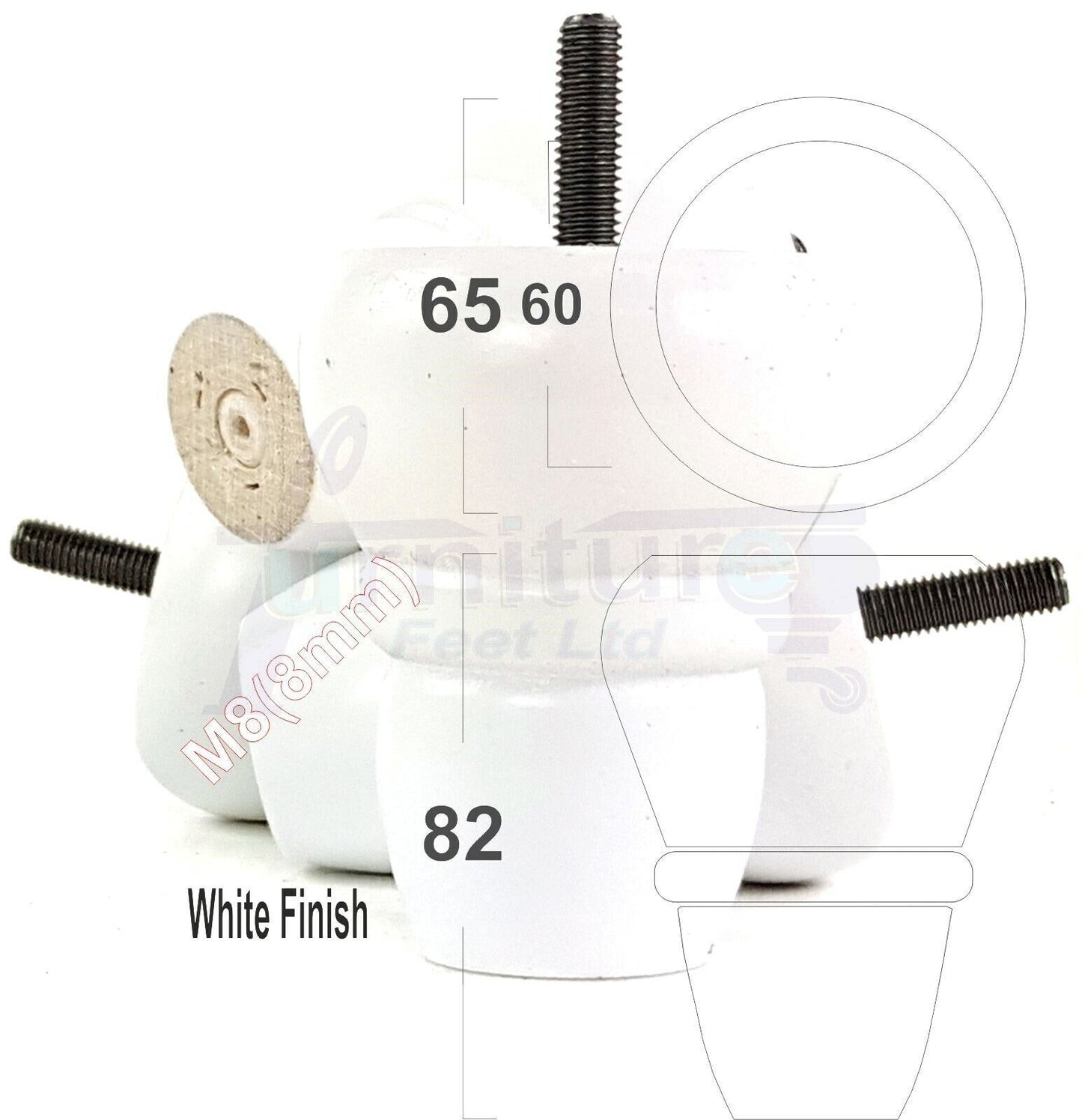 4x Turned Wood Repacement Furniture Legs M8 Sofa Chair Settee Feet 82mm