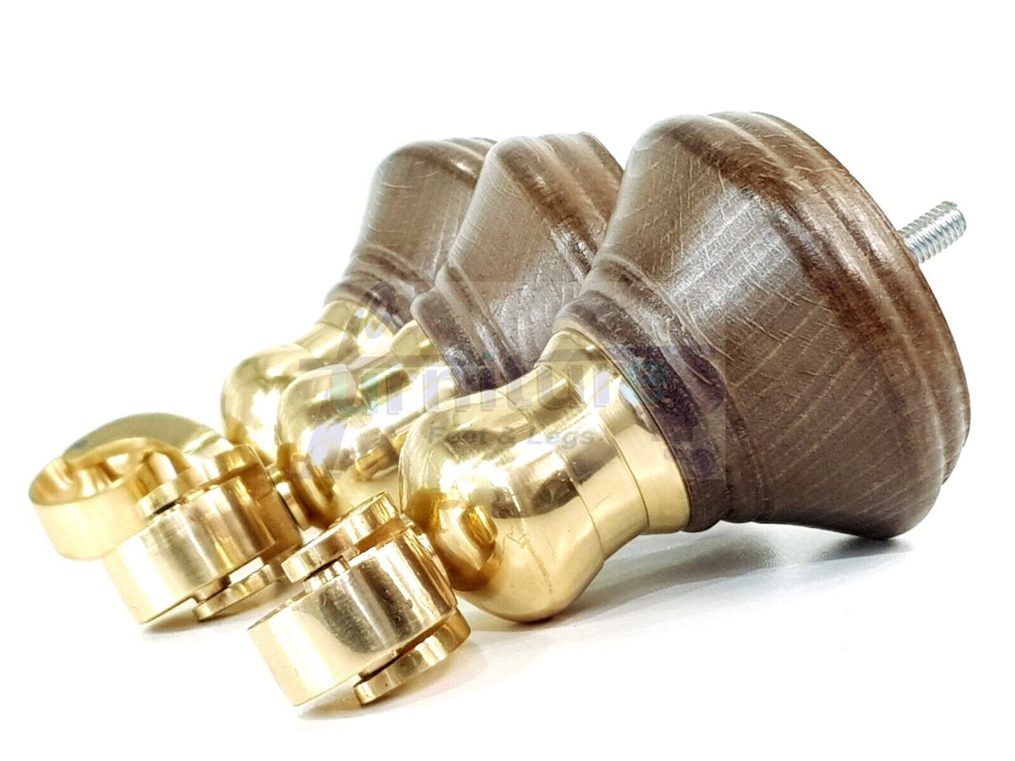 4x Antique Brown Stain Wooden Furniture Sofa Legs M8 With Castors Replacment Chair Settee Feet 115mm - 125mm High