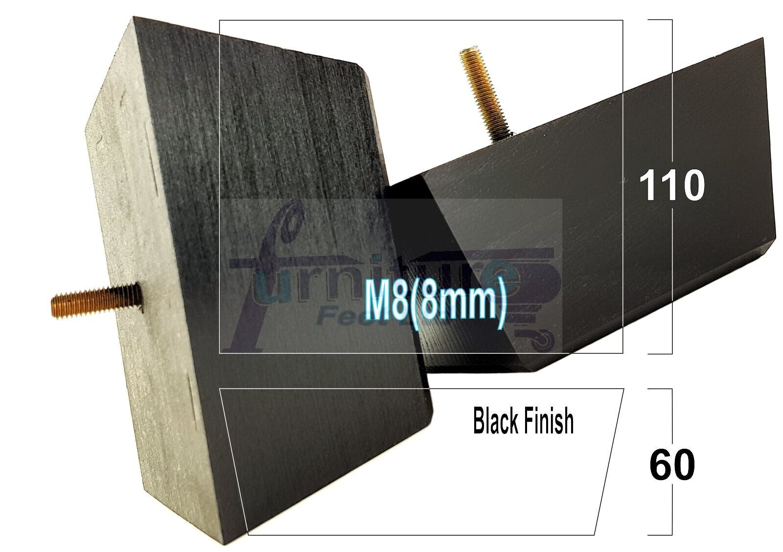 4x Square Wood Sofa Legs 60mm High Replacement Furniture Feet Chairs Cabinets M8