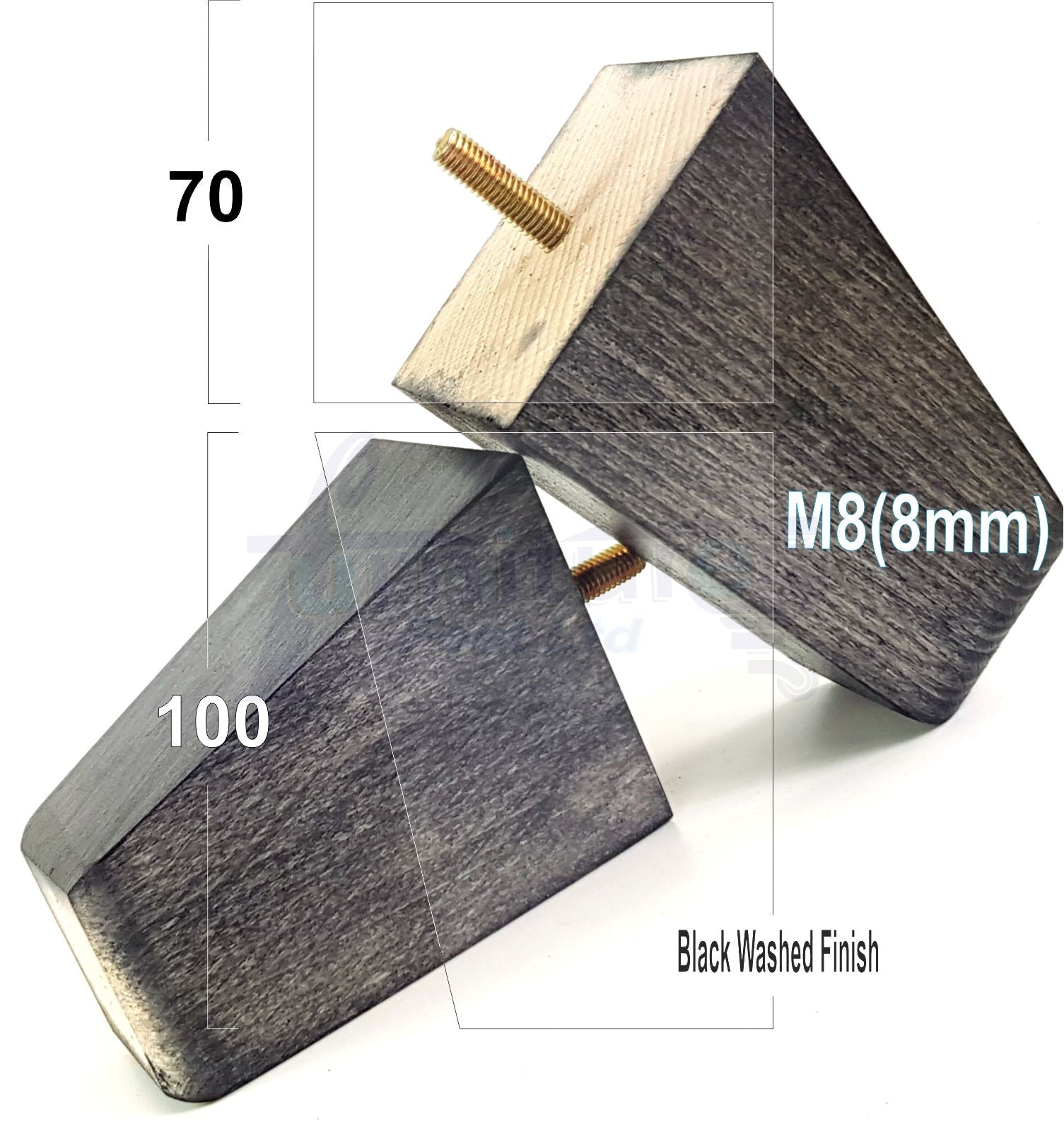 4x Angled Block Wood Sofa Legs 100mm High Replacement Furniture Feet Chairs Cabinets M8(8mm)