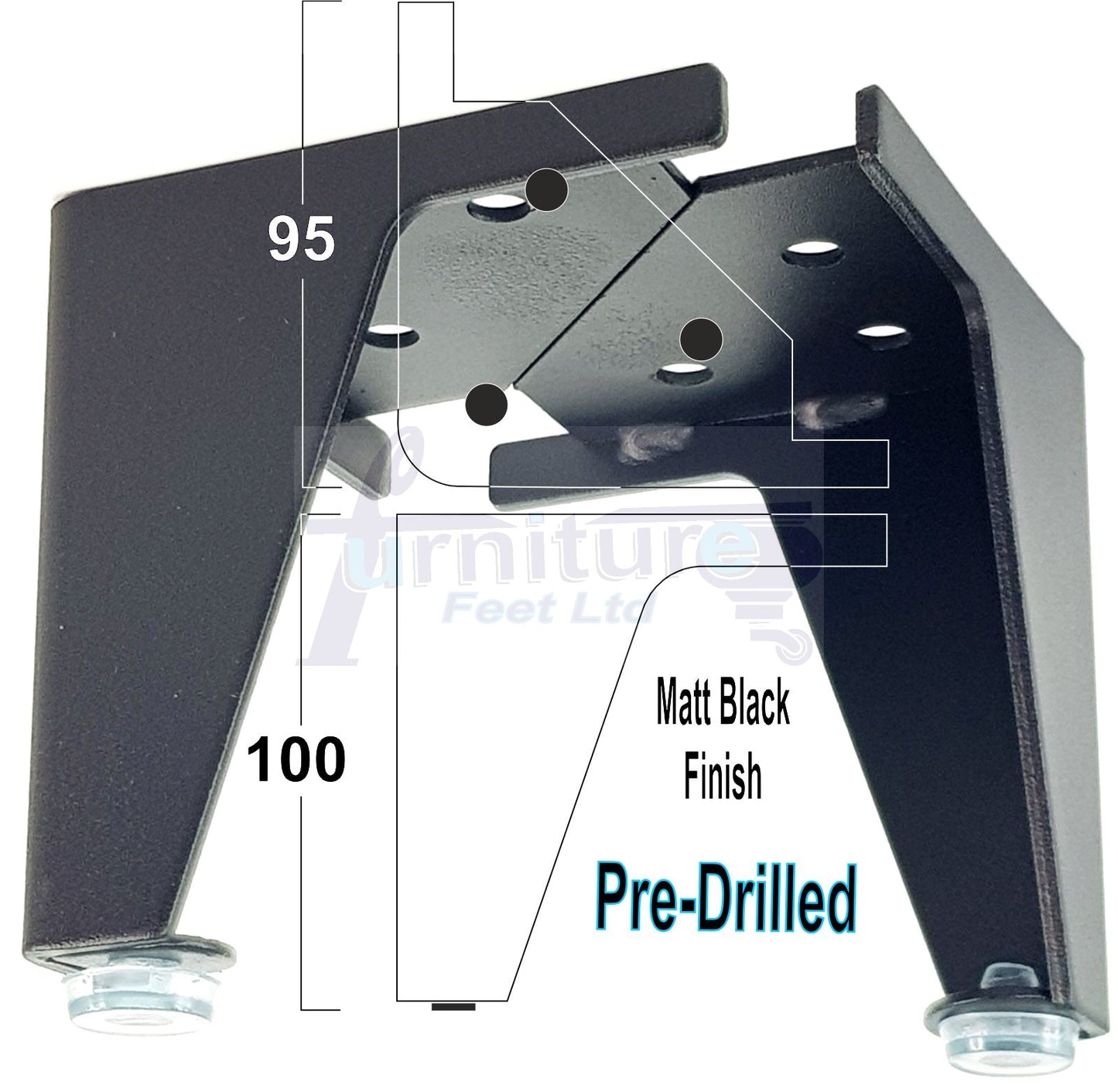 Metal Furniture Feet Black Finish Replacement Metal Legs 100mm High For Sofa, Chairs, Stools Beds Cabinets Self Fix Pre-Drilled Set of 4