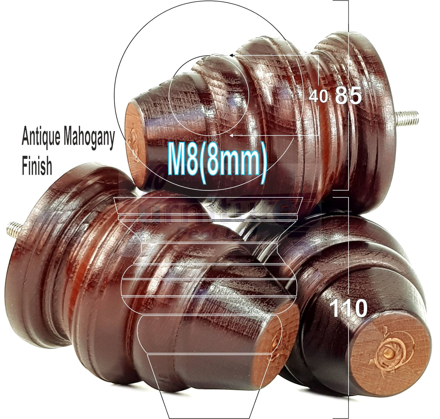 4x Turned Wood Furniture Legs Replacement Feet 110mm High Multiple Colours Chairs Stools Sofa's Beds Settee Cabinets M8