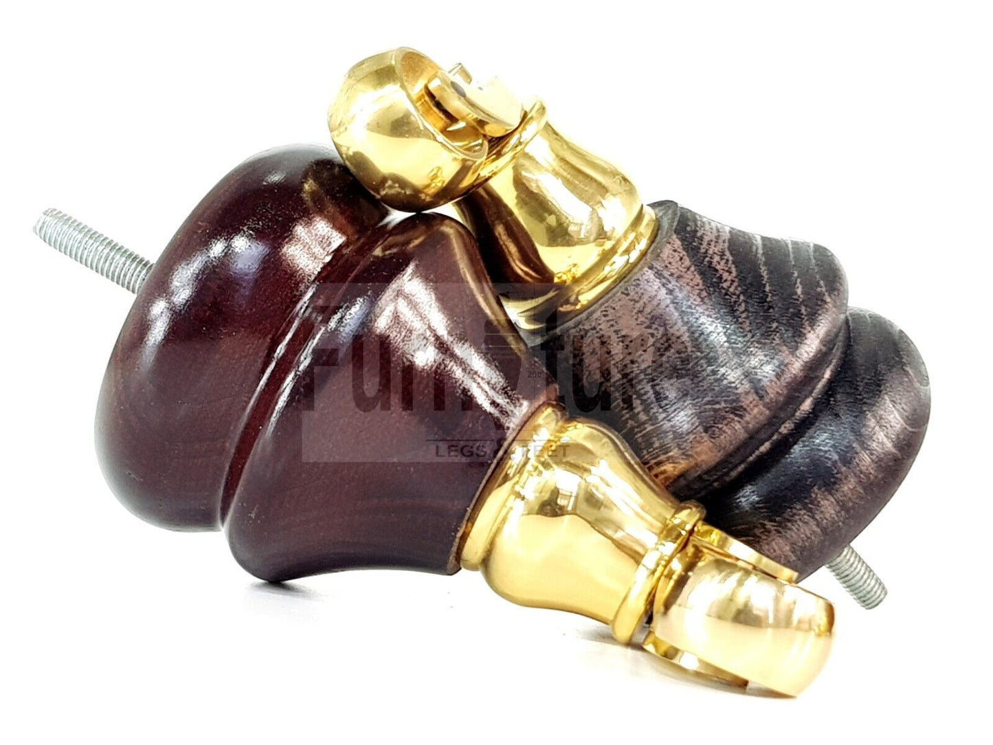 Set Of 4 Turned Furniture Wood Feet With Brass Castors 140mm Sofas Chairs Settee Cabinets Beds M8(8mm)