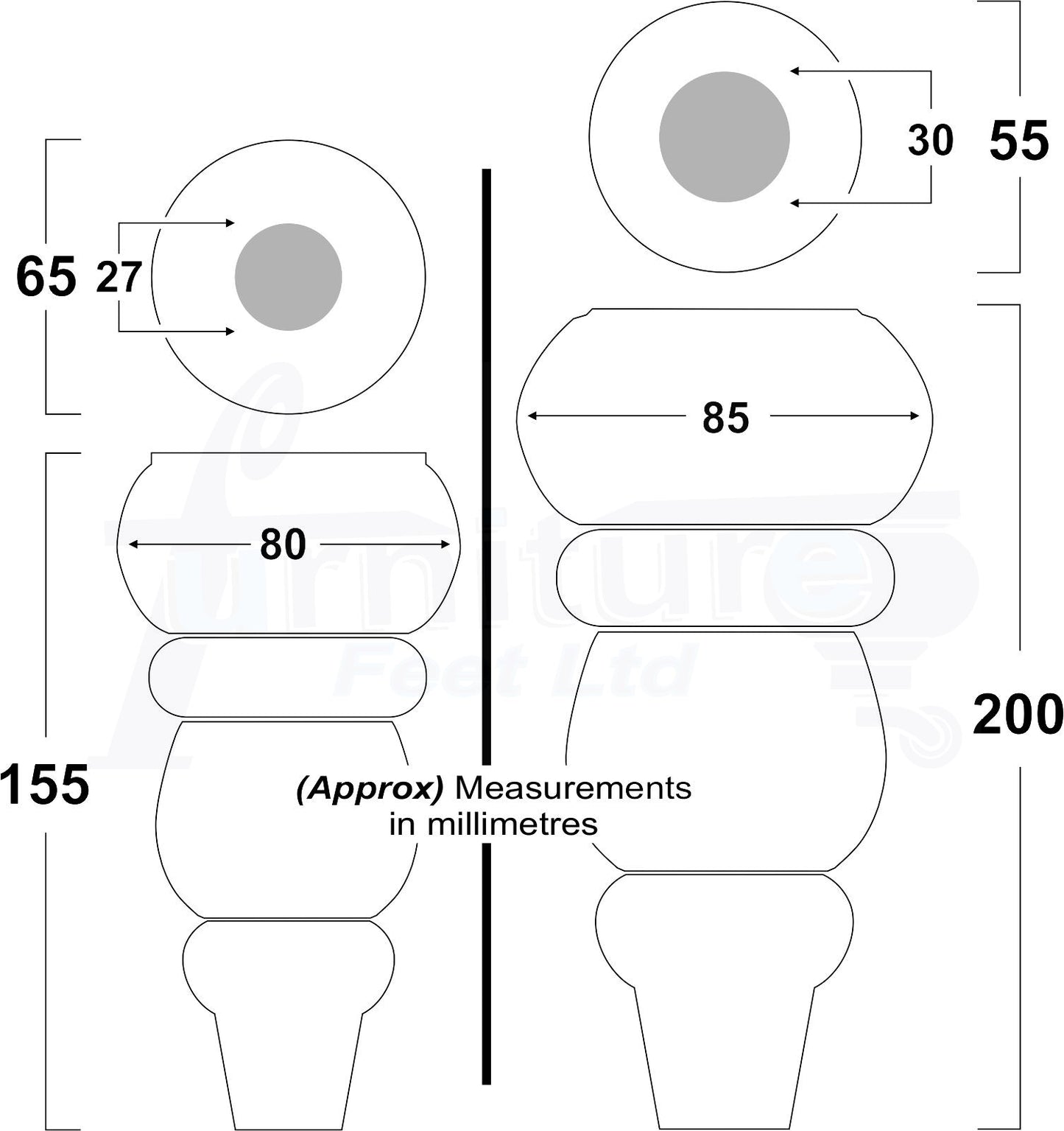 4 Solid Wood Furniture Legs Replacement Turned Feet 200mm High M8(8mm) Thread: Antique Brown