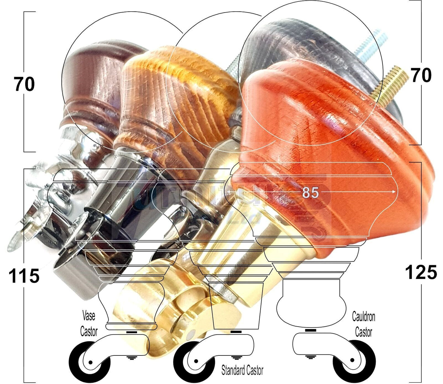 4x Antique Brown Wooden Furniture Sofa Legs M8 With Castors Replacment Chair Settee Feet 115mm - 125mm High