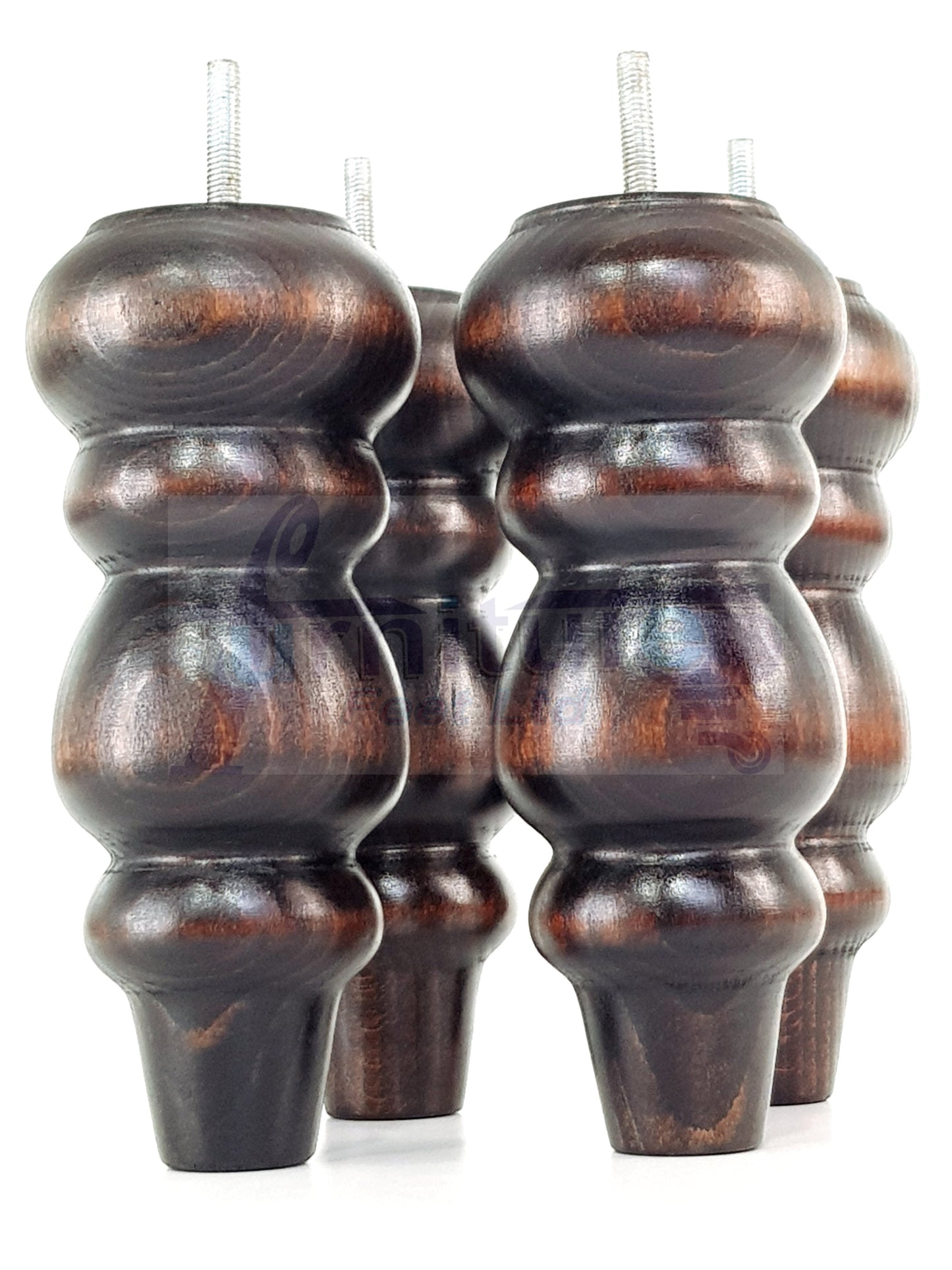 4 Solid Wood Furniture Legs Replacement Turned Feet 200mm High M8(8mm) Thread: Chestnut