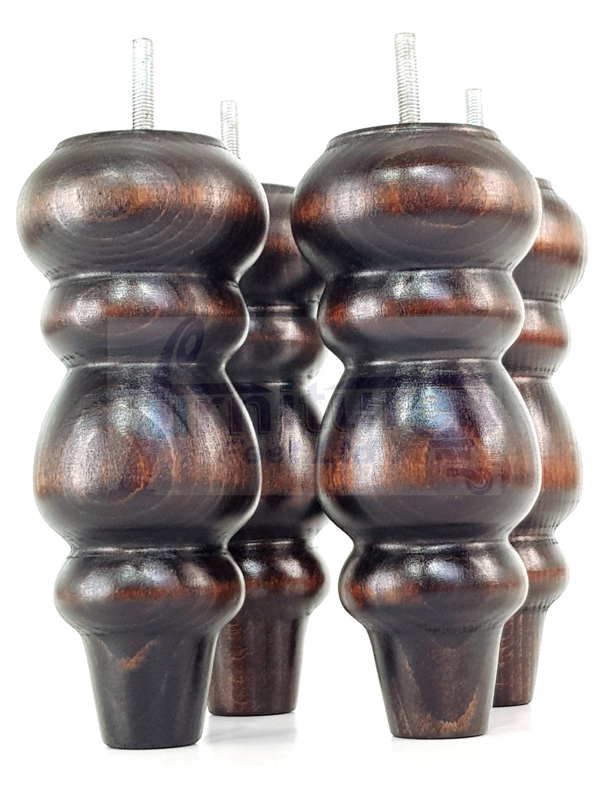 4 Solid Wood Furniture Legs Replacement Turned Feet 200mm High M8(8mm) Thread: Chestnut