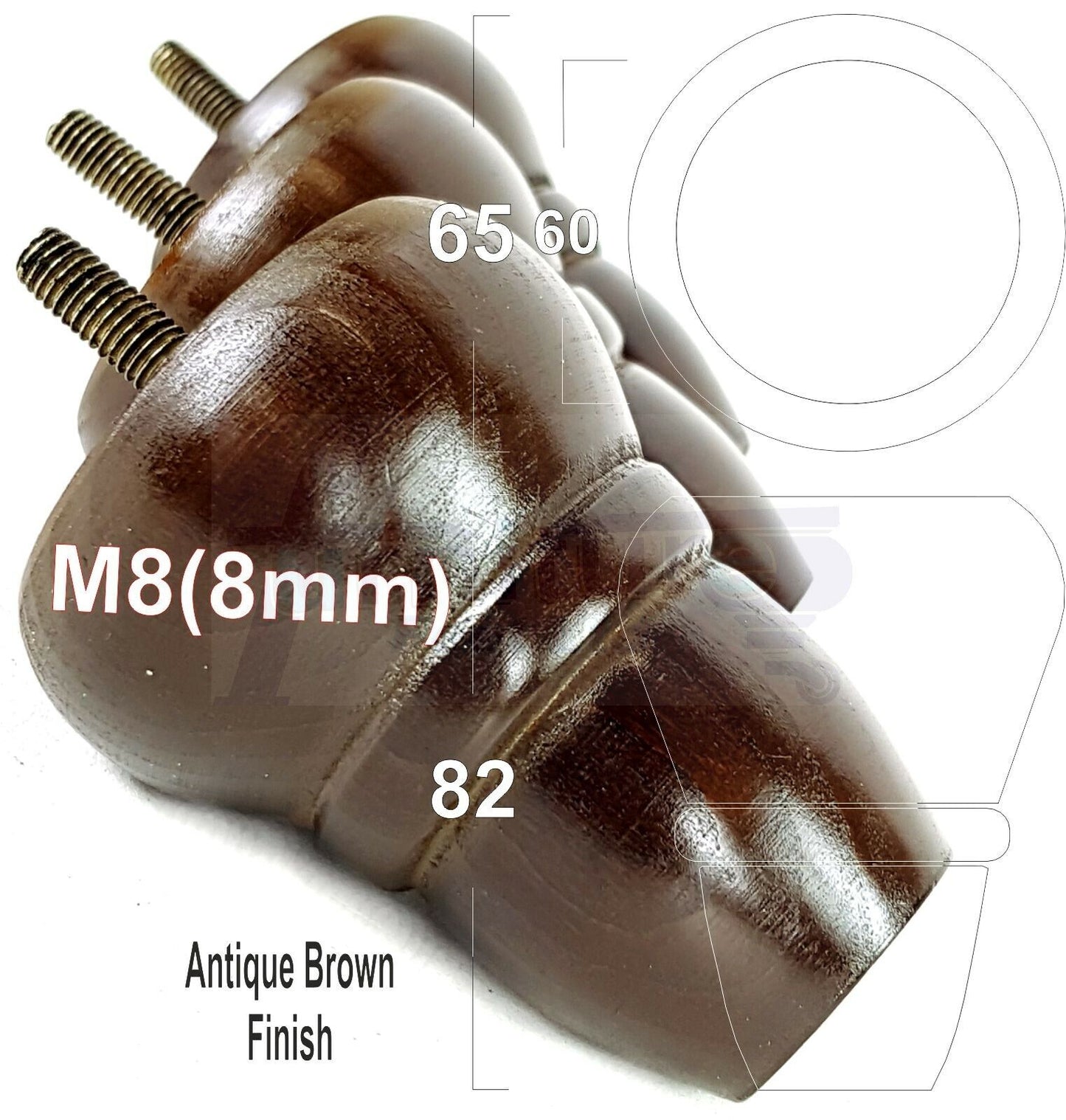 4x Turned Wood Repacement Furniture Legs M8 Sofa Chair Settee Feet 82mm