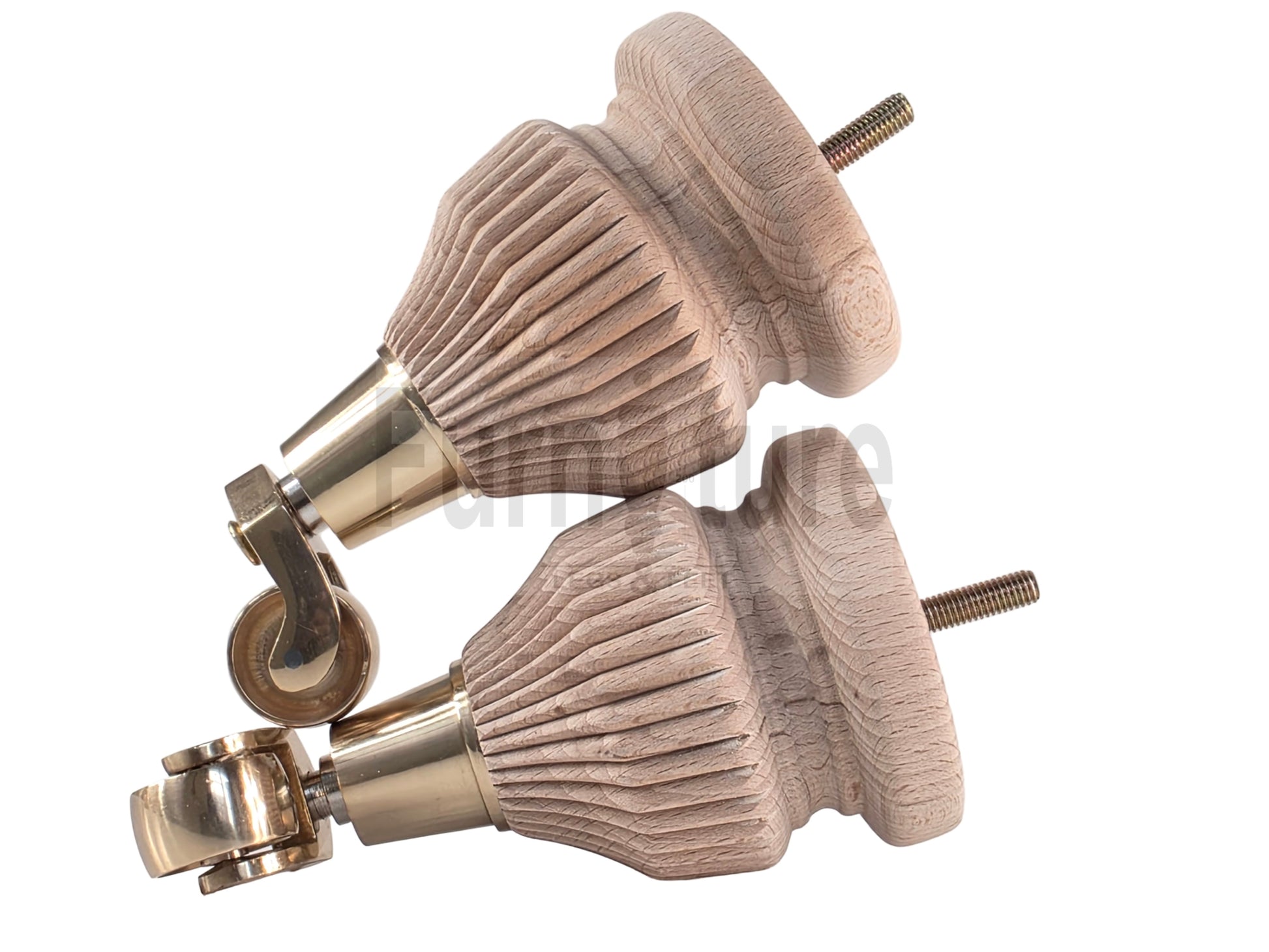 Wood Furniture Legs Replacement Feet 6 Inches with Castors 155mm High M8 Dowl Fixing - Raw Wood