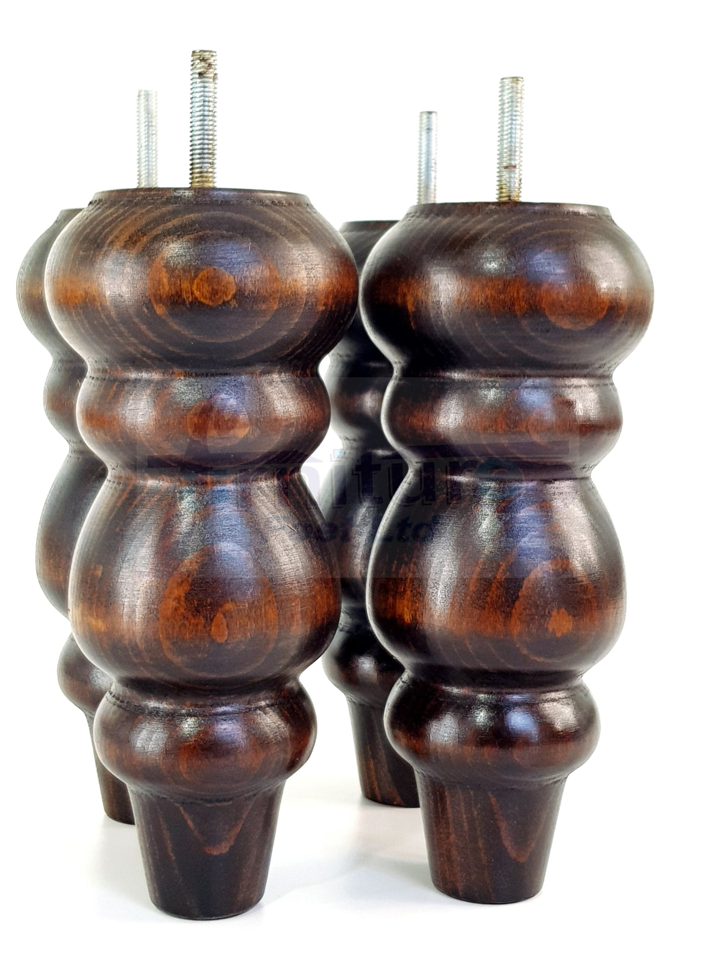 4 Solid Wood Furniture Legs Replacement Turned Feet 200mm High M8(8mm) Thread: Dark Walnut Washed