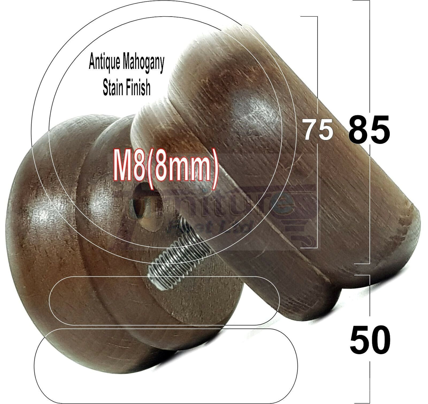 Set Of 4 Turned Wooden Furniture Legs Replacement Bun Feet 50mm High 8mm Thread