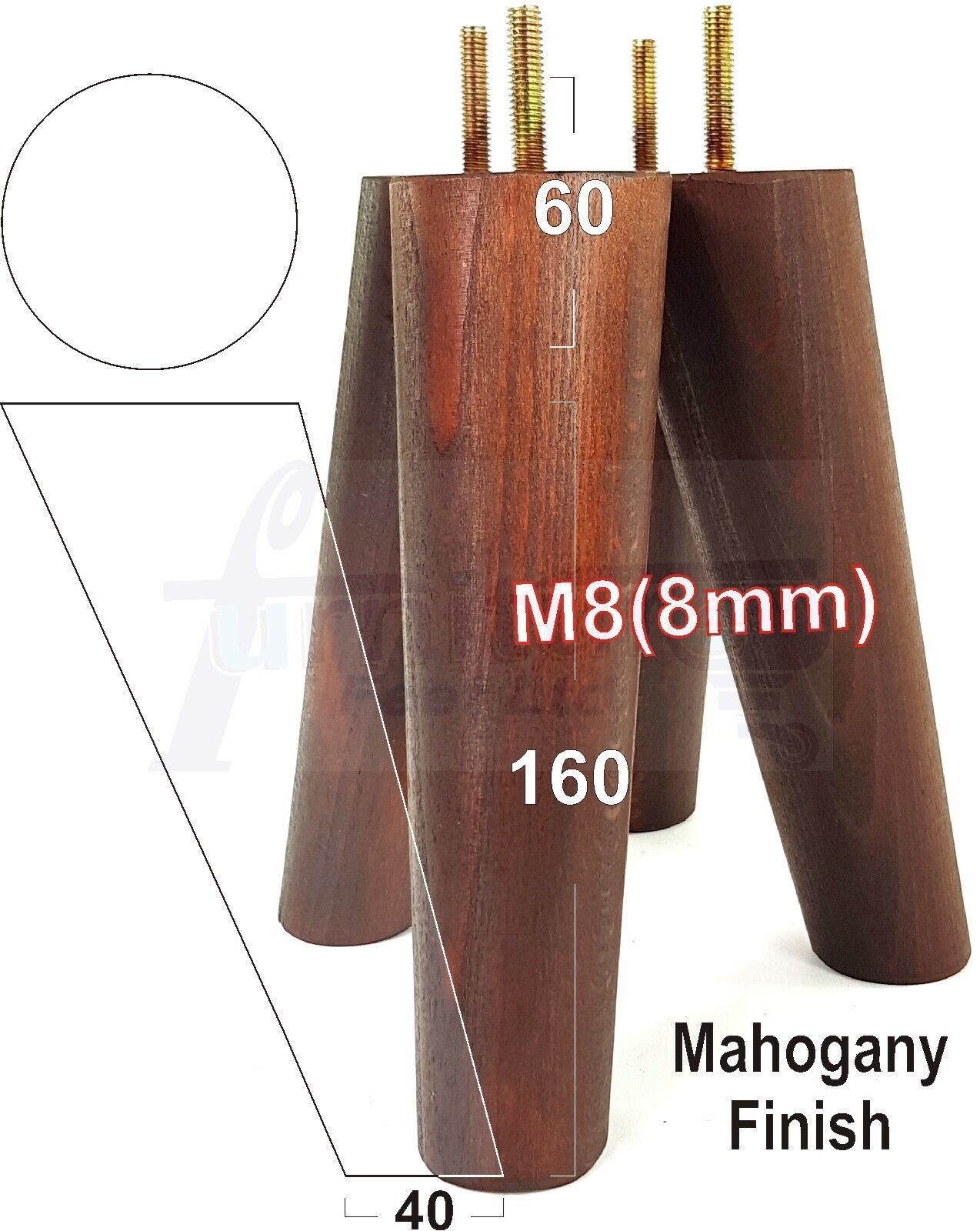 4 Solid Wood Turned Furniture Feet Replacement Mid Centry Angled Retro Legs 160mm High M8 Sofa Chairs Stools Cabinets Beds