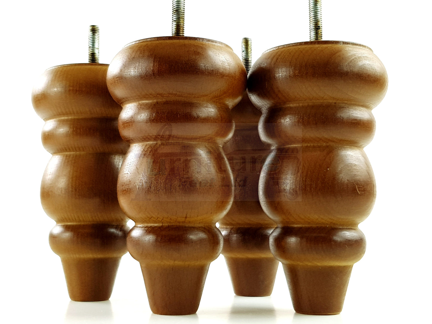 4x Solid Turned Wood Furniture Legs Chair Settee Feet 155mm 8mm Thread Dark Oak