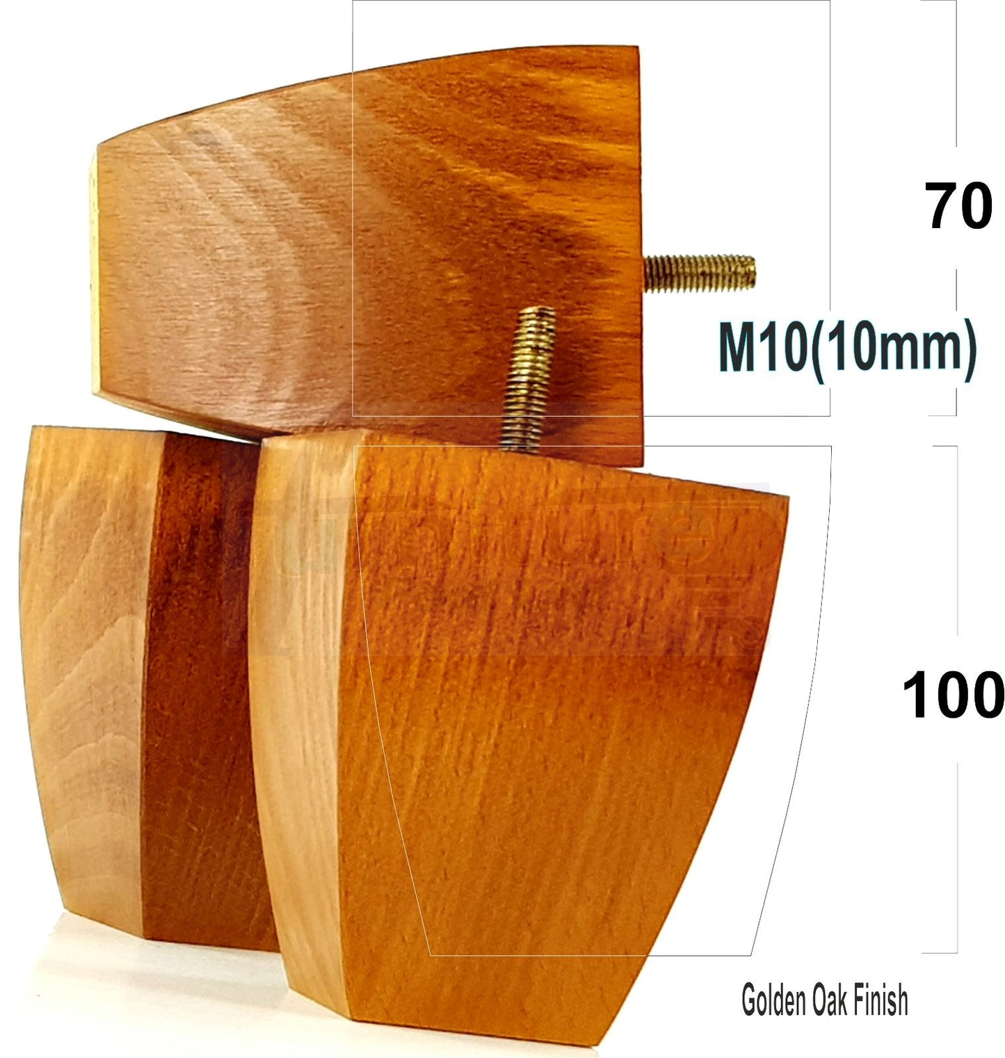 Set Of 4 Square Block Solid Wood Furniture Feet Replacement Legs 100mm High M10 Thread