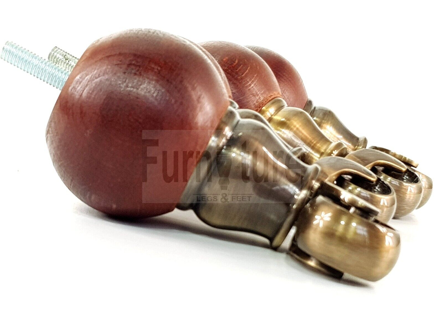 4x Turned Wood with Antique Castors Furniture Chair Settee Legs M8 Sofa Feet 118mm