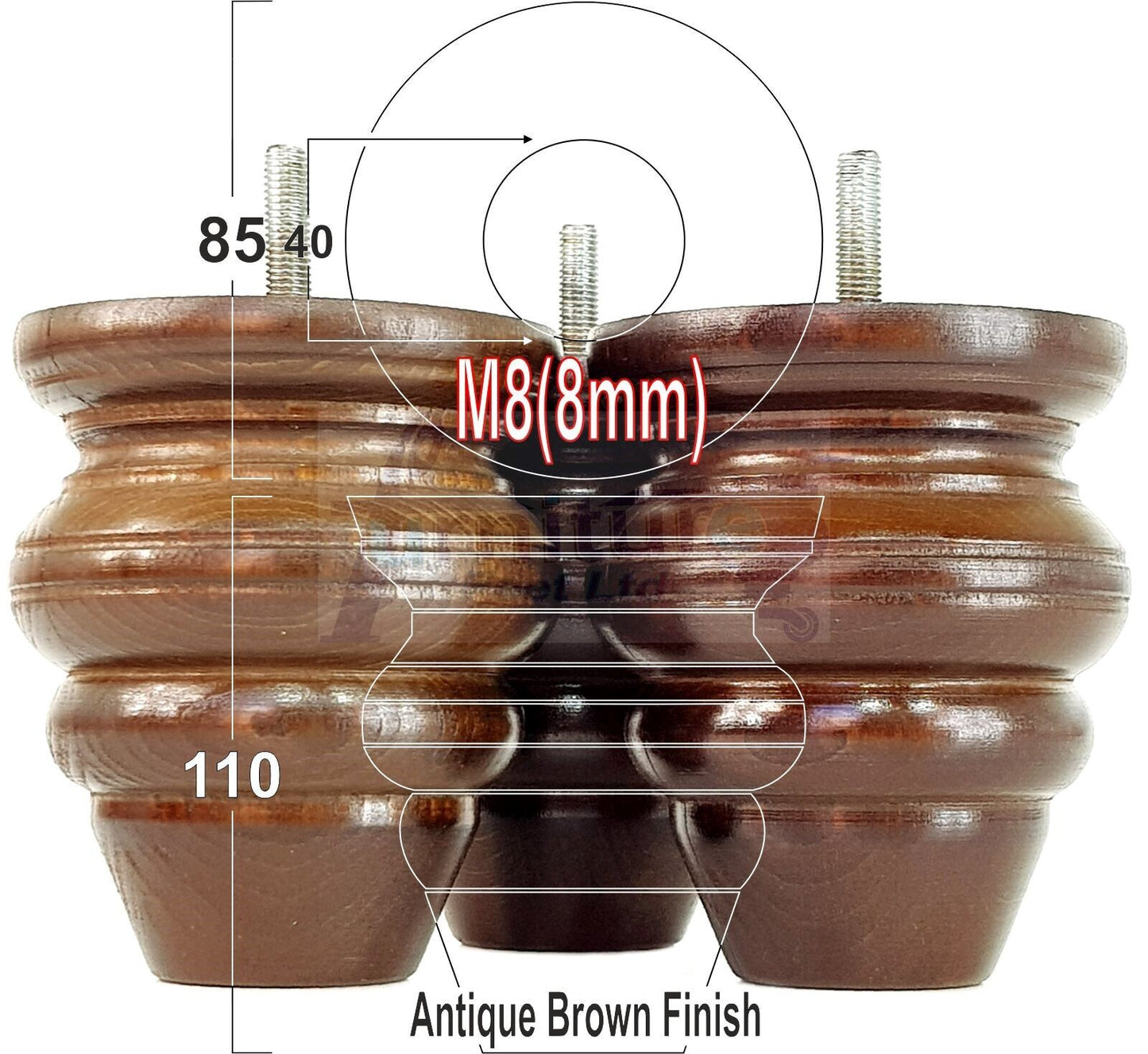 4x Turned Wood Furniture Legs Replacement Feet 110mm High Multiple Colours Chairs Stools Sofa's Beds Settee Cabinets M8