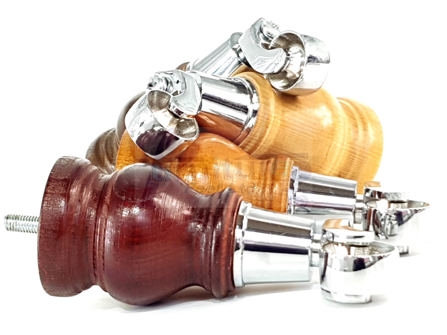 4x Turned Wood Furniture Legs With Chrome Castor 150mm High M8 For Settees Chairs & Cabinets