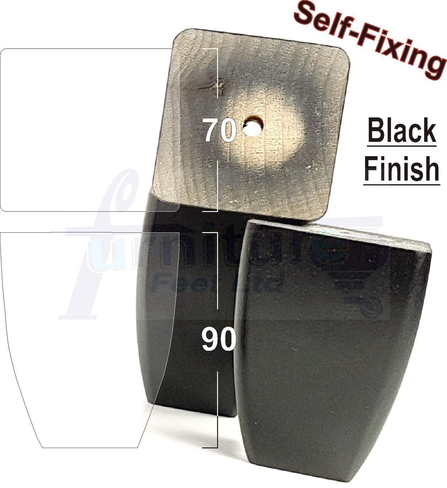 4x Solid Wooden Block Furniture Feet Replacement Legs 90mm High Self-Fix