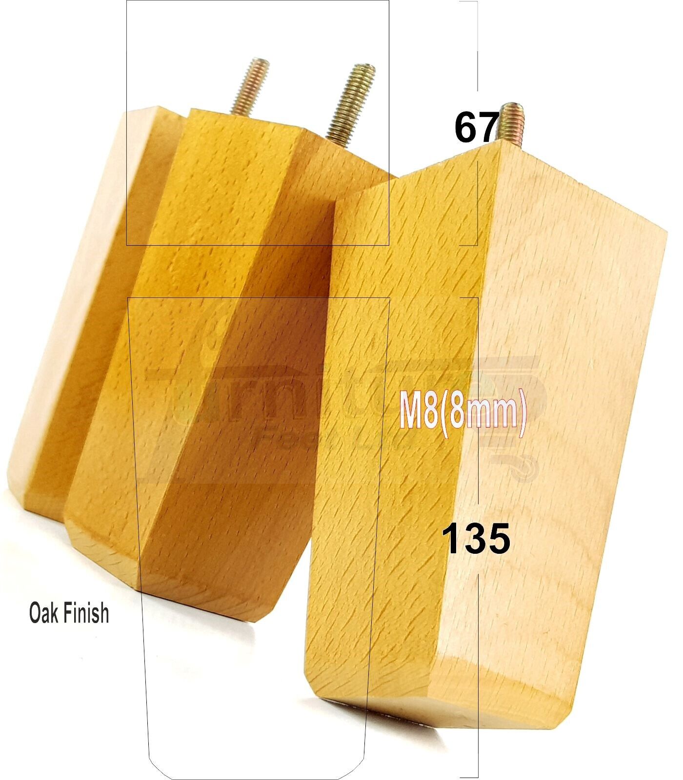 4x Block Wood Sofa Legs 135mm High Replacement Furniture Feet Chairs Cabinets M8(8mm)