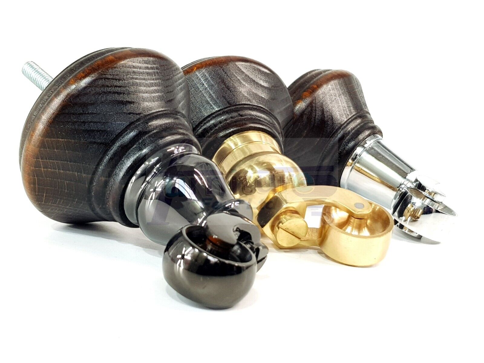 4x Dark Walnut Washed Wooden Furniture Sofa Legs M8 With Castors Replacement Chair Settee Feet 115mm - 125mm High