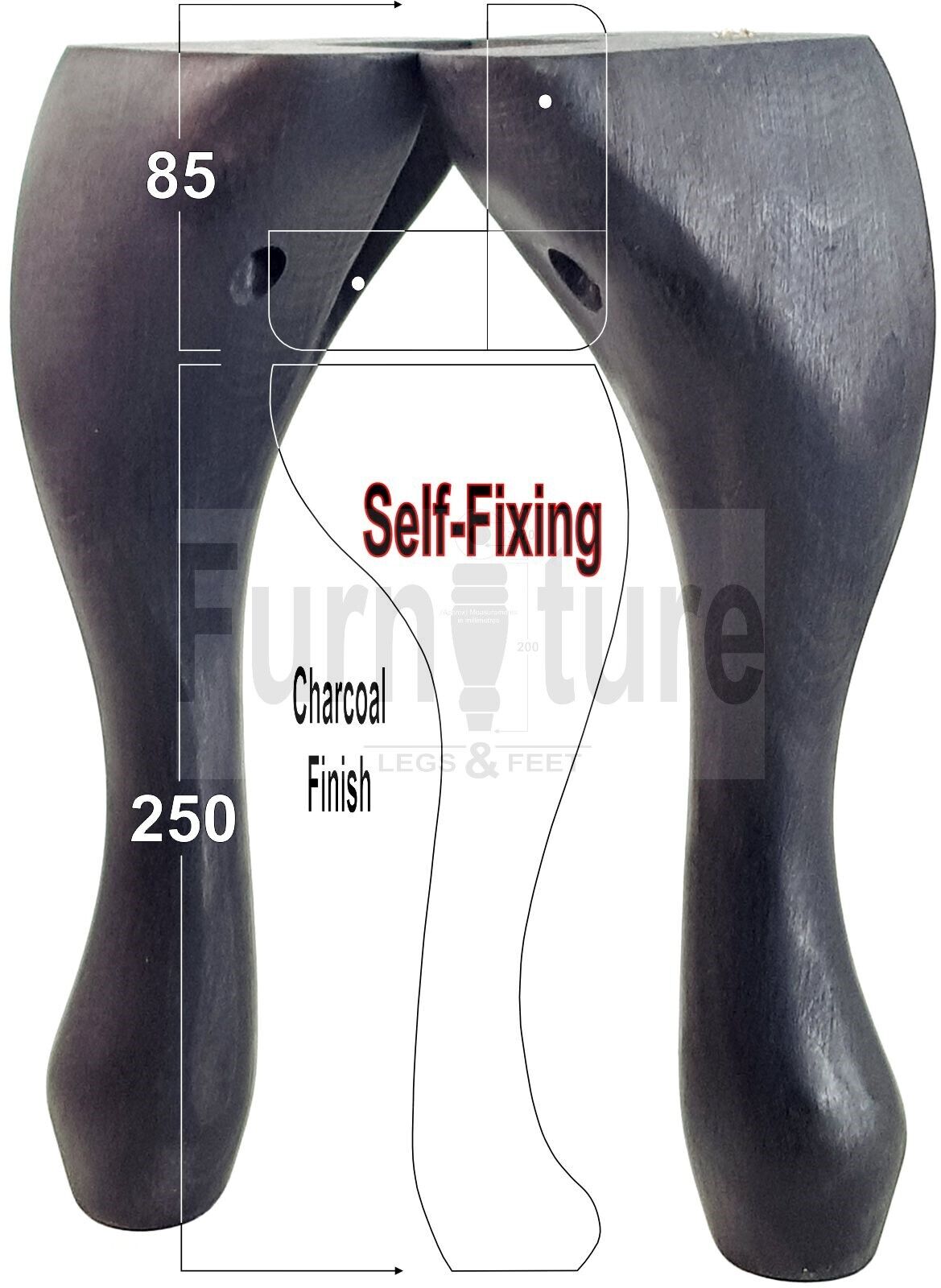 4 Wooden Traditional Queen Anne Furniture Legs 250mm Sofa Chair Beds (Self-Fix)