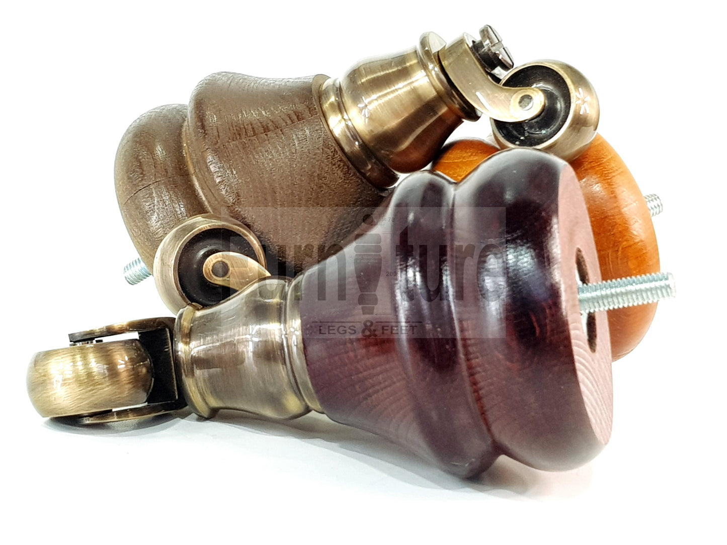 Set Of 4 Turned Furniture Wood Feet With Castors 140mm Sofas Chairs Settee Cabinets Beds M8(8mm)