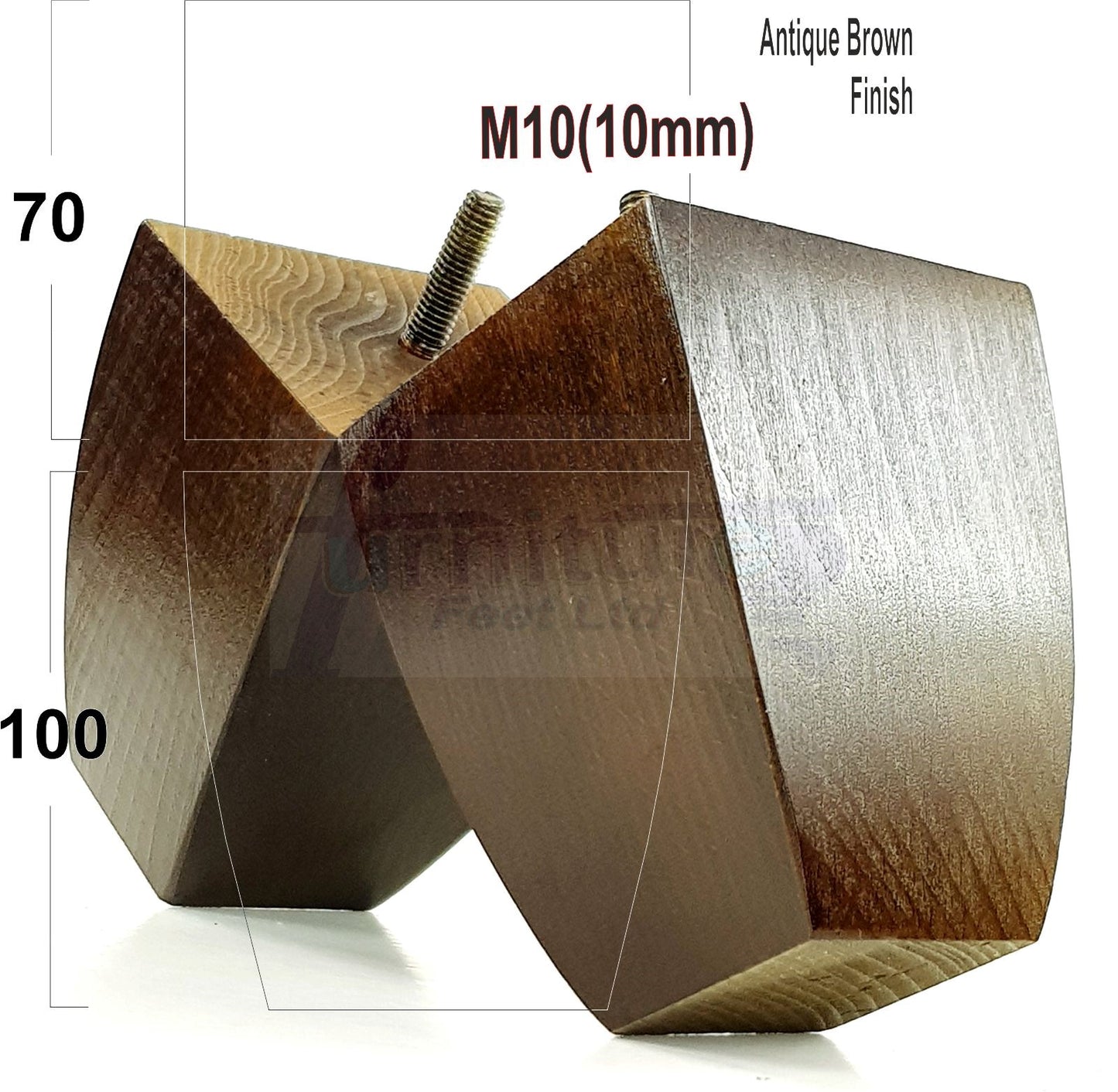 Set Of 4 Square Block Solid Wood Furniture Feet Replacement Legs 100mm High M10 Thread