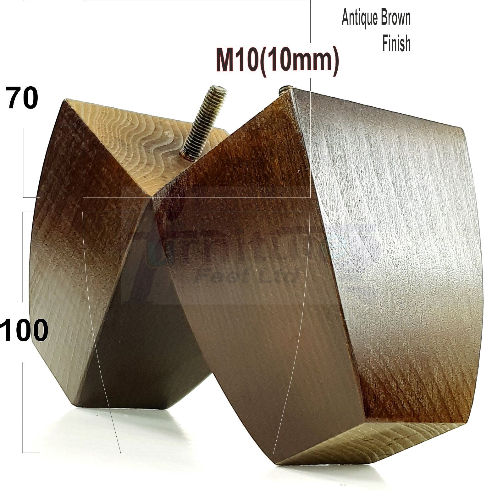 Set Of 4 Square Block Solid Wood Furniture Feet Replacement Legs 100mm High M10 Thread