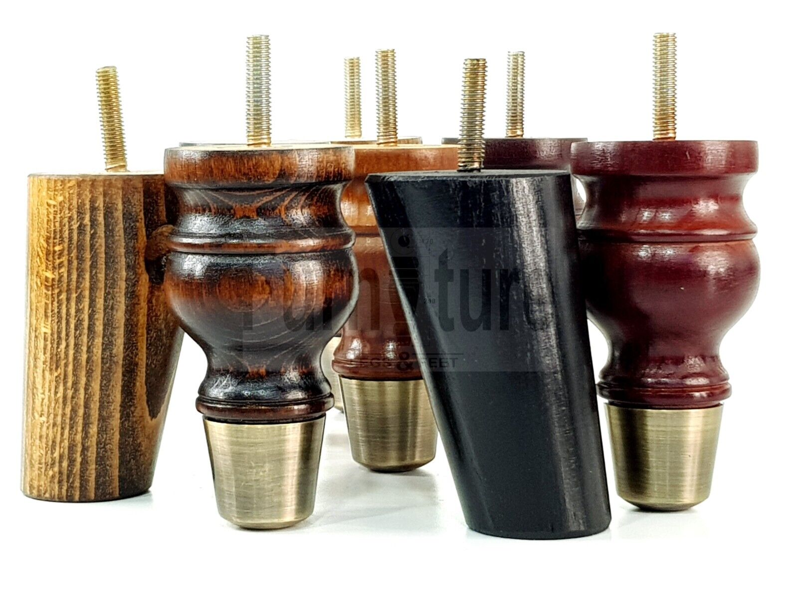 2x Turned Wood Furniture Feet Antique Brass Slipper Cup 2x Curved Back Legs M8 Chair Sofa Settee Legs 110mm