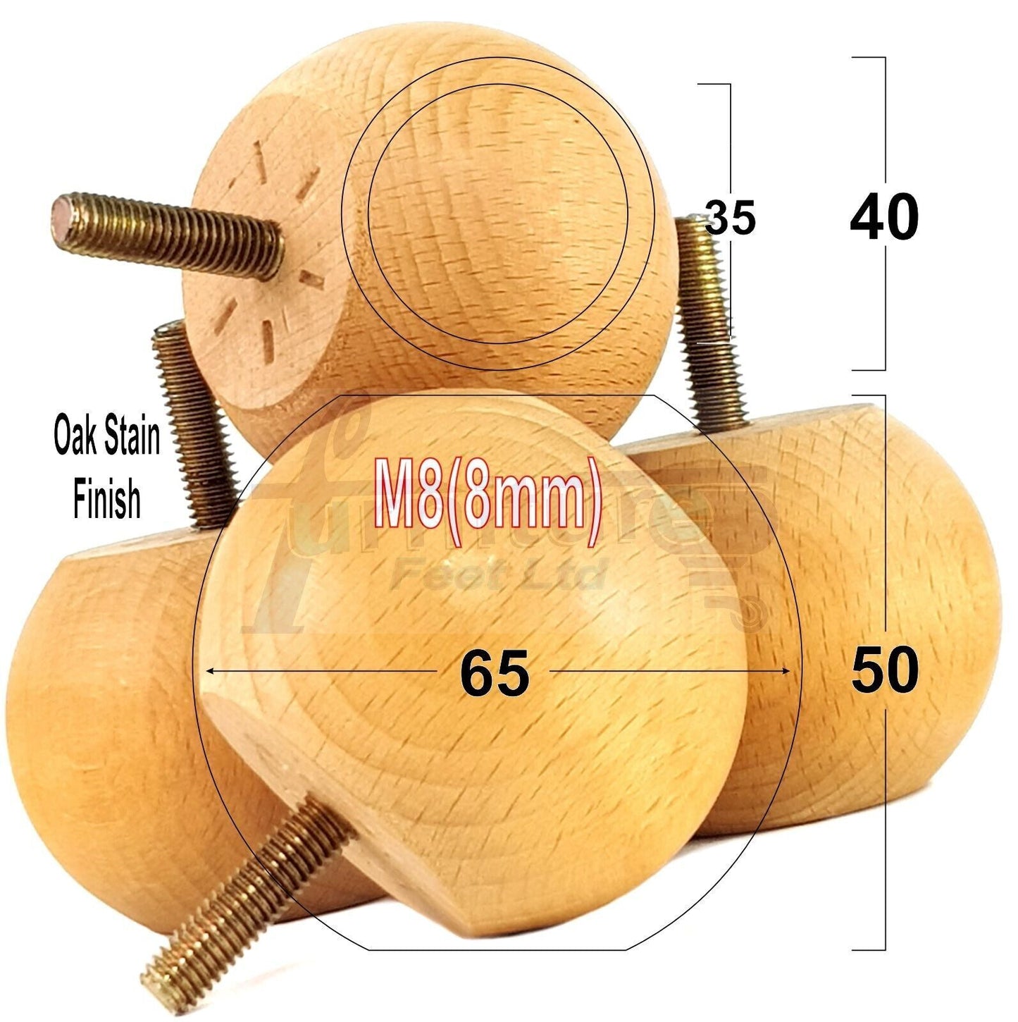 4 Solid Round Wood Turned Furniture Legs Replacement Bun Feet 2 Inches 50mm High Chairs Sofa Beds Settee M8 