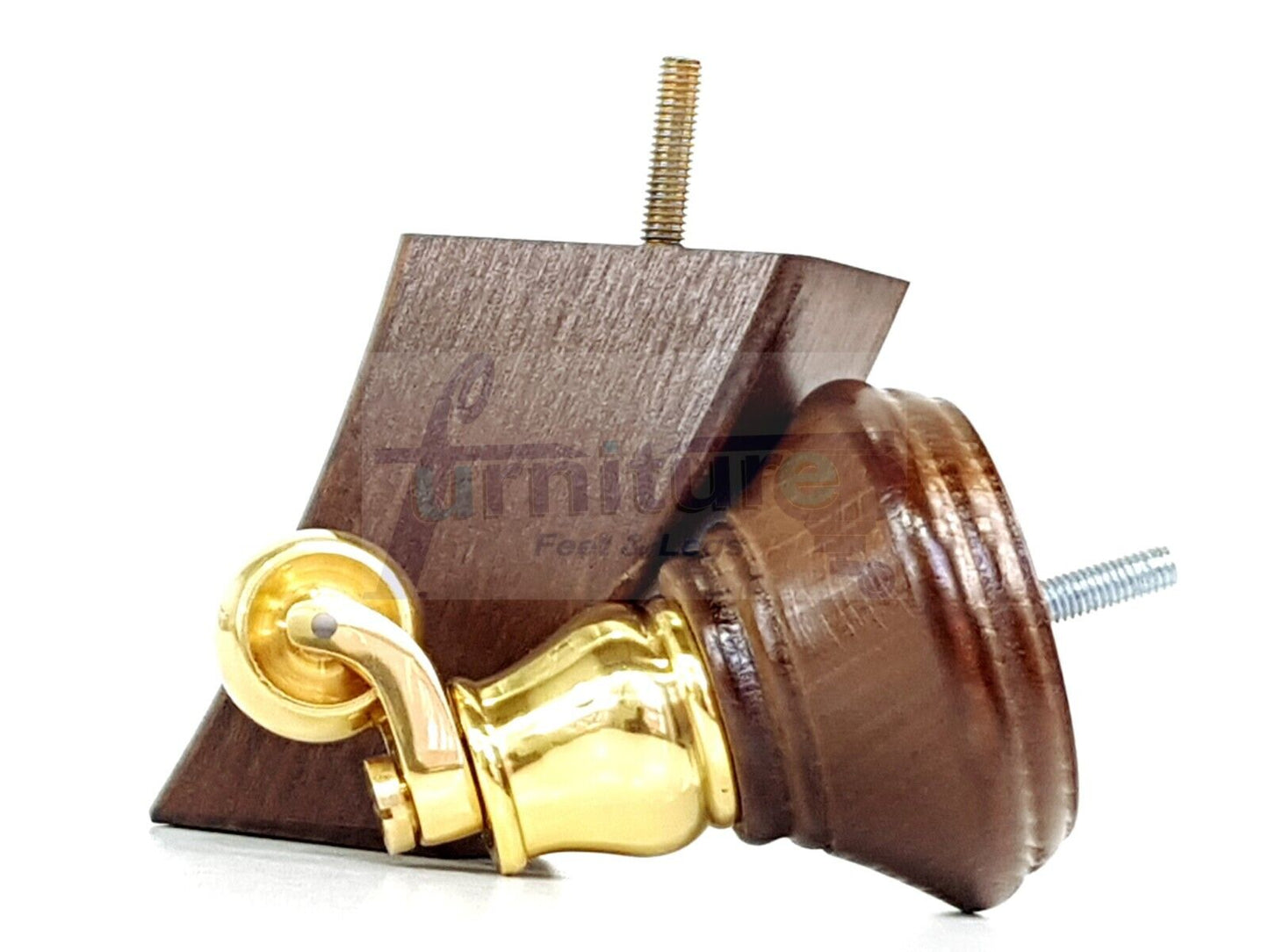 2 Antique Brown Wood Furniture Sofa Feet With Castor 125mm & 2 Curved Legs Chair Settee 100mm High M8