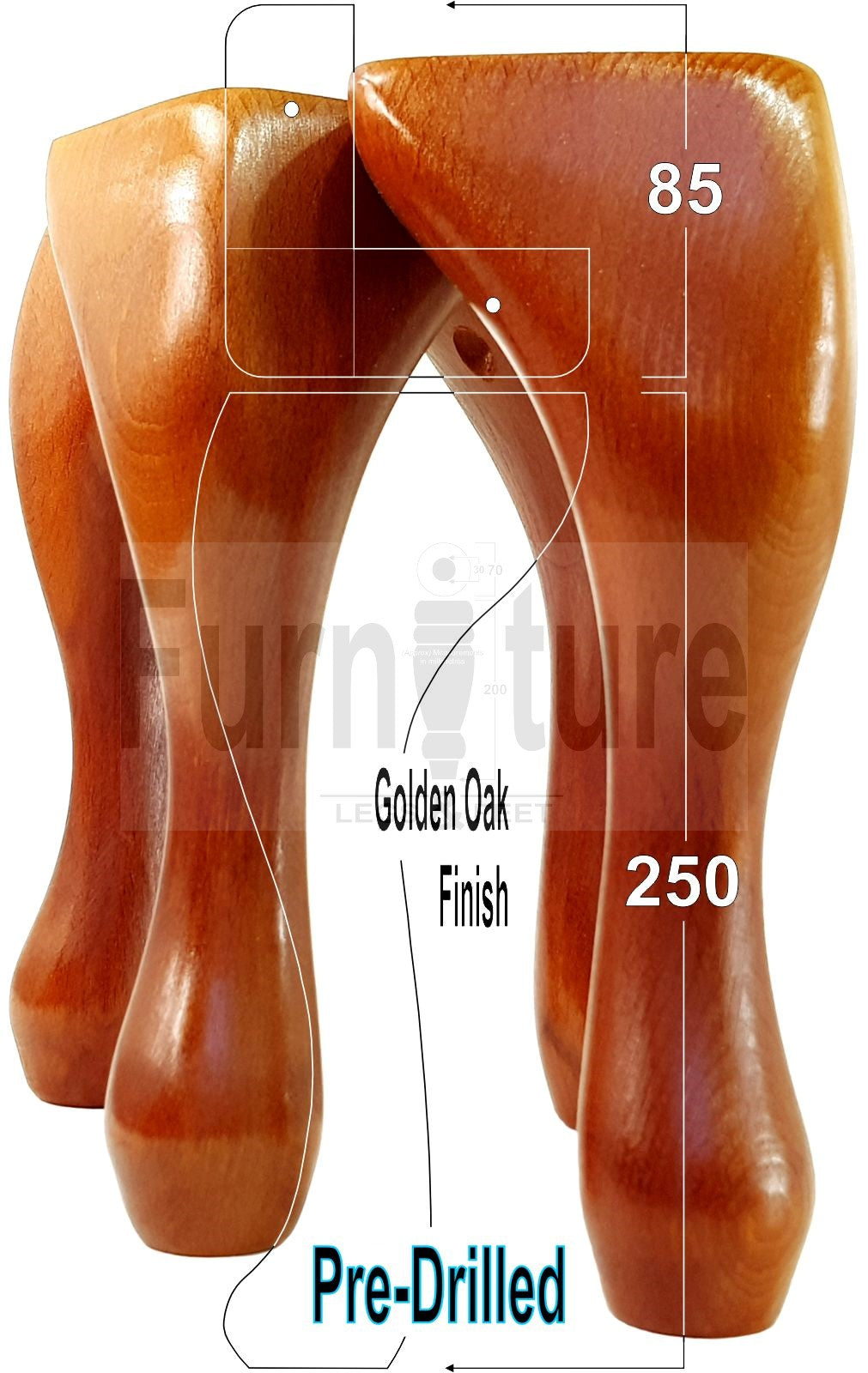 4 Wooden Traditional Queen Anne Furniture Legs 250mm Sofa Chair Beds (Self-Fix)
