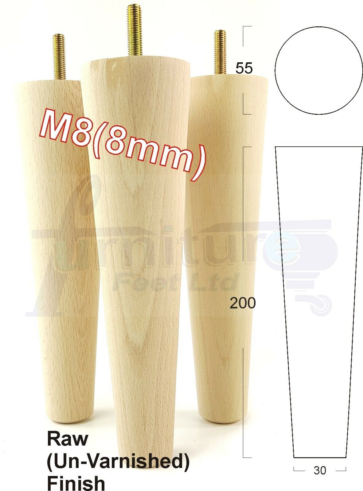 4 Retro Turned Wood Replacement Furniture Chair Legs M8 Footstool Settee Sofa Feet 200mm High