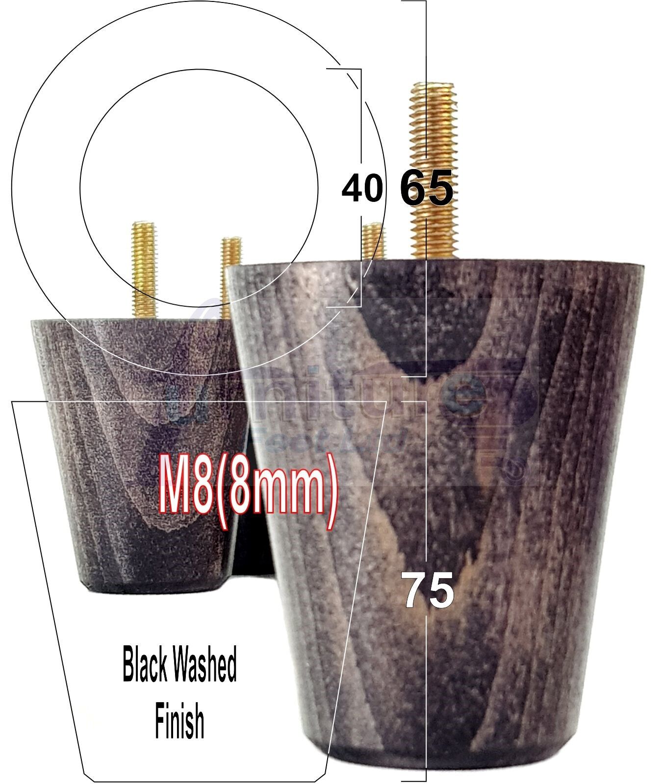 4x Solid Wood Turned Furniture Legs Replacement Bun Feet 75mm High Chairs Stools Sofa's Beds Settee M8