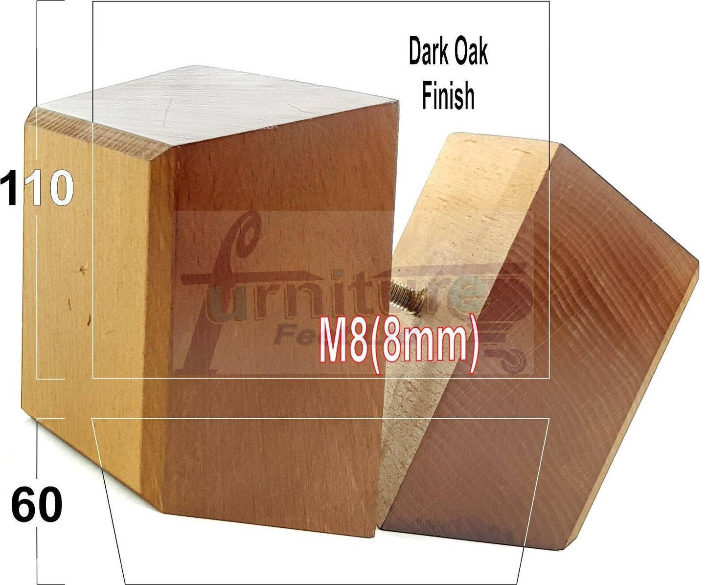 4x Square Wood Sofa Legs 60mm High Replacement Furniture Feet Chairs Cabinets M8