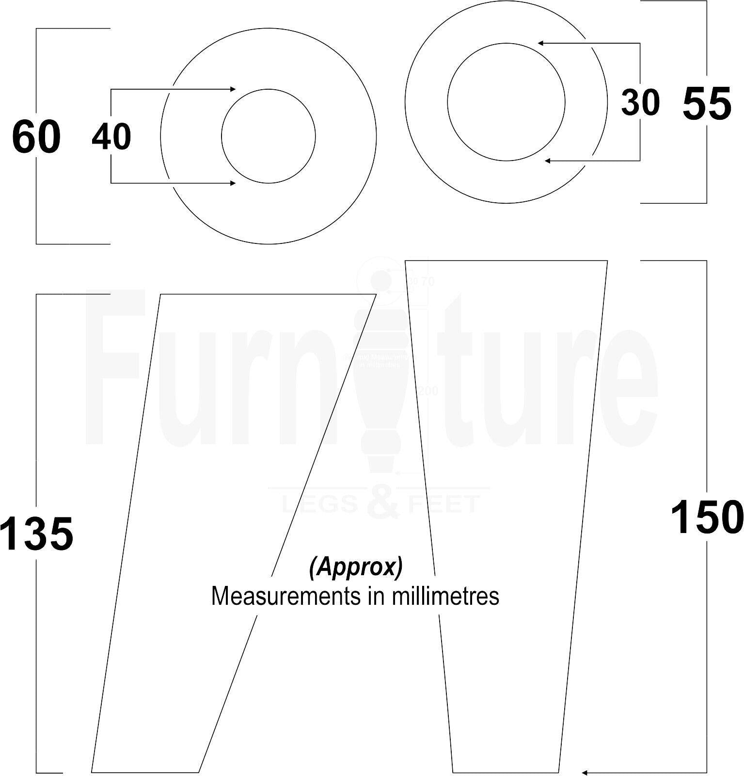 4 Solid Wood Turned Furniture Feet Replacement Mid Centry 2 Angled Retro Legs 135mm High 2 Straight At 150mm M8 Sofa Chairs Stools Cabinets Beds