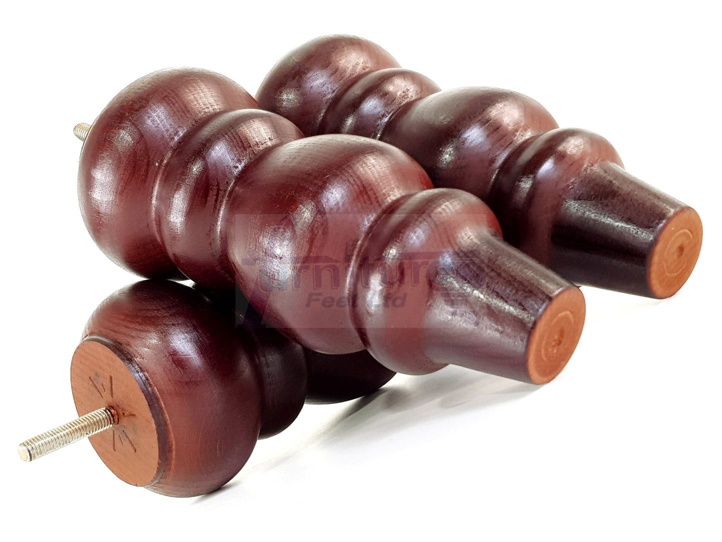 4 Solid Wood Furniture Legs Replacement Turned Feet 200mm High M8(8mm) Thread: Mahogany