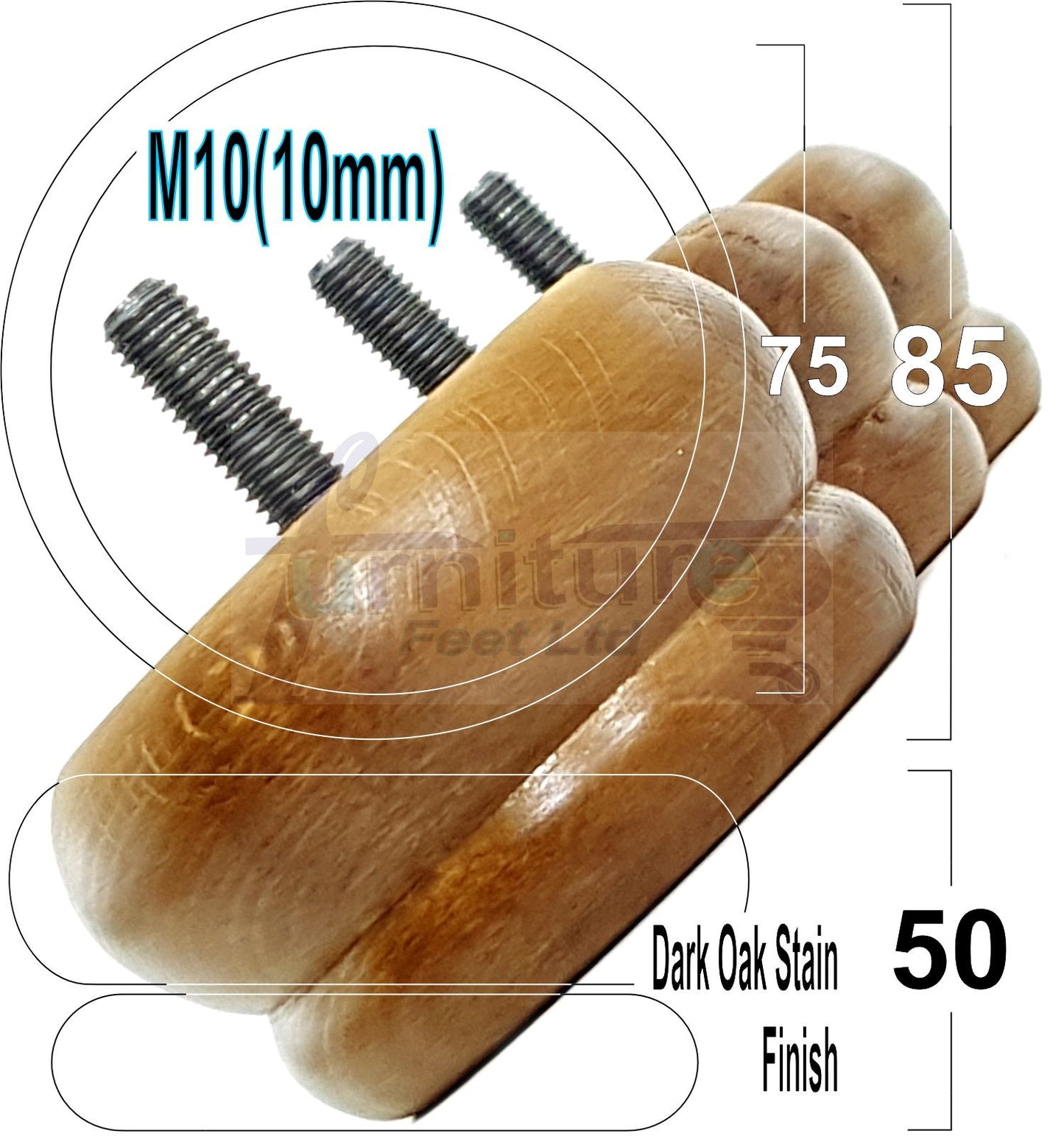 4 Wood Bun Feet Replacement Furniture Legs 50mm High M10 Thread Chairs Beds