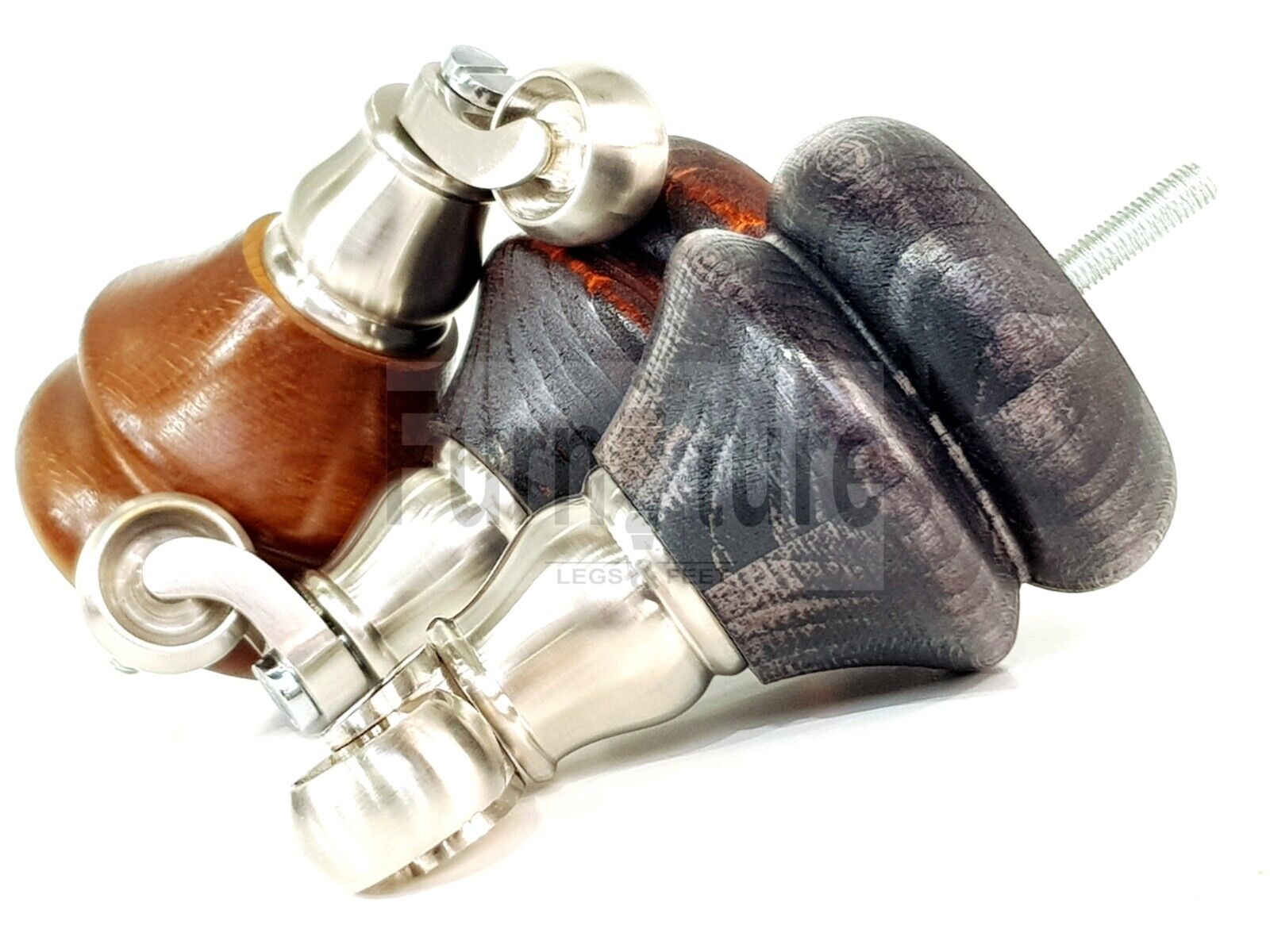 Set Of 4 Turned Furniture Wood Feet With Brushed Castors 140mm Sofas Chairs Settee Cabinets Beds M8(8mm)